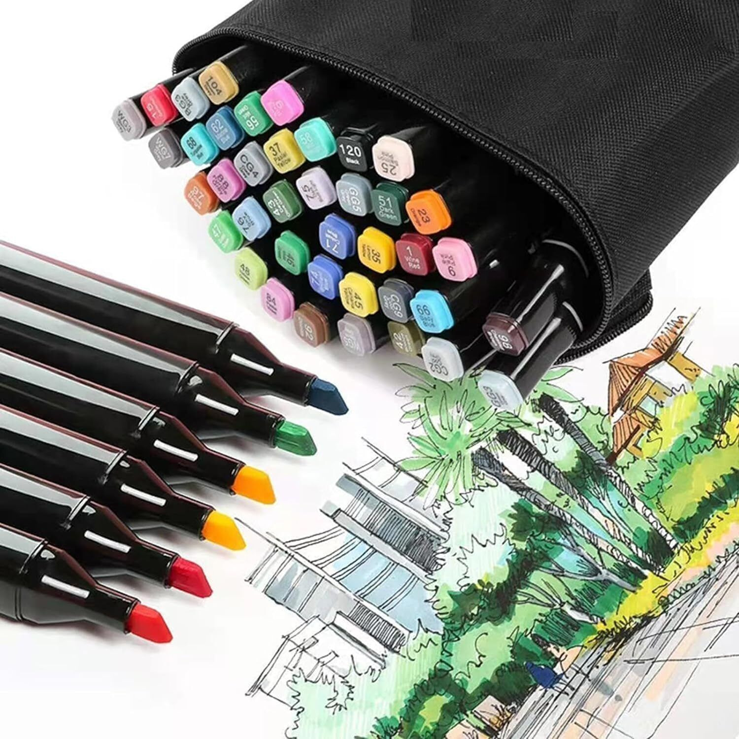 Image of DINEDUST india Dual Tip Colorful Art Markers - Sketch Pens For Painting Sketching Calligraphy Twin Head Colouring Marker Pen For Kids Adult, Multicolor, 48 Pcs Nib Sketch Pens with Washable Ink