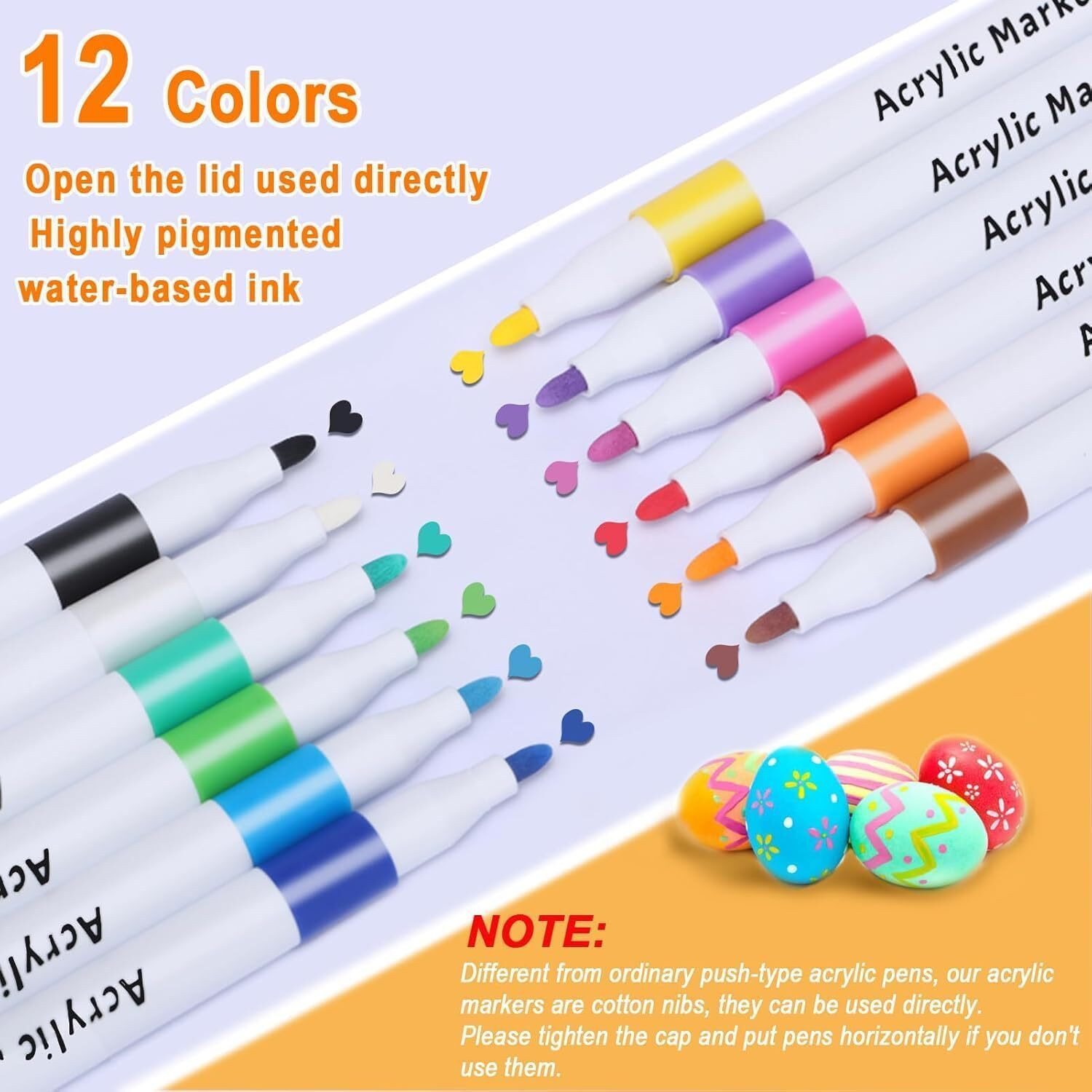 Image of koccido 12 Pcs Acrylic Paint Marker Pens for Rock Painting, Glass, Wood, Fabric DIY Crafts, Drawing & Sketching - Quick Dry, Non-Toxic, Water-Based Ink Nib Sketch Pens