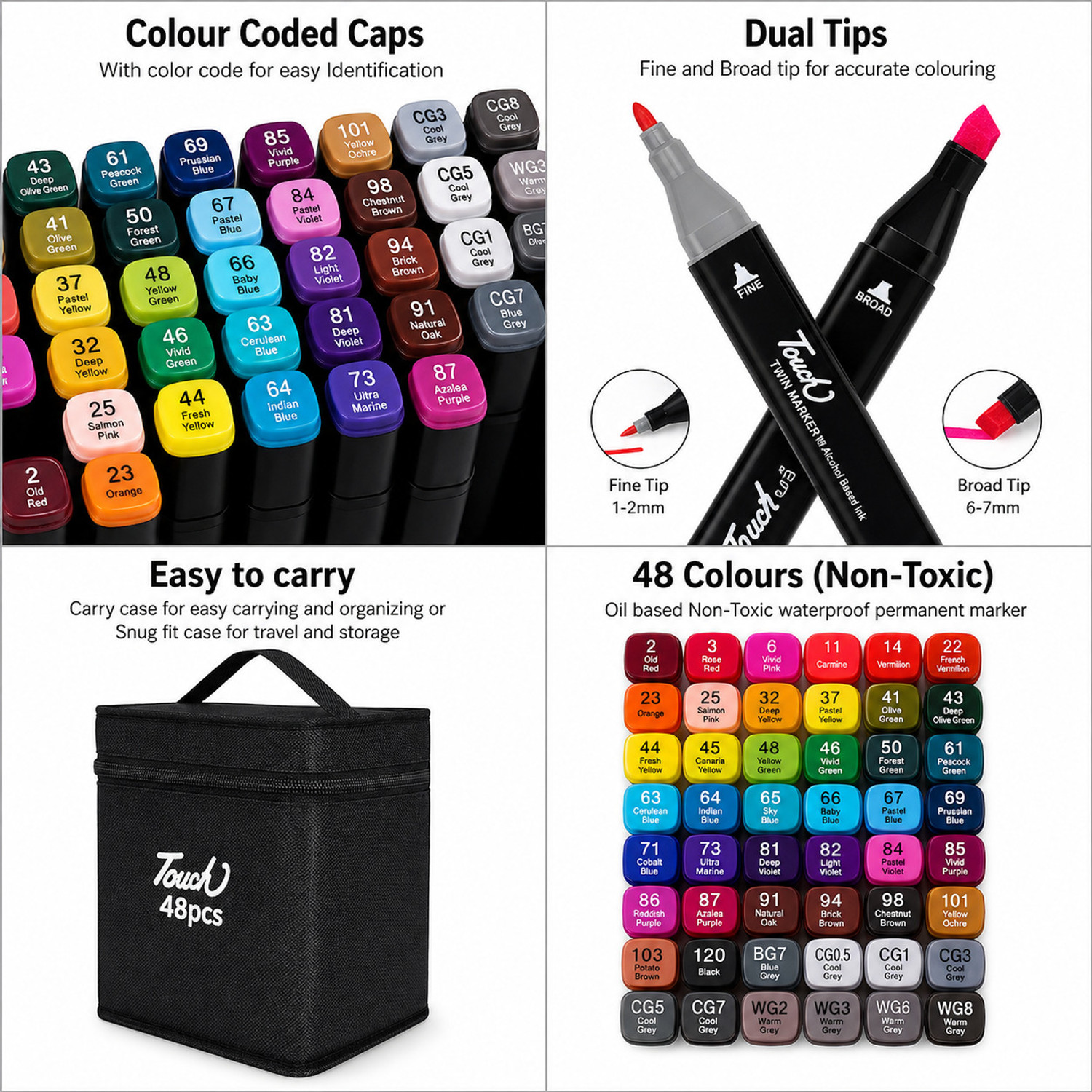 Image of ORIDOR Dual Tip Art Markers 48 PCS Bullet and Calligraphy Alcohol Ink Marker Nib Sketch Pens