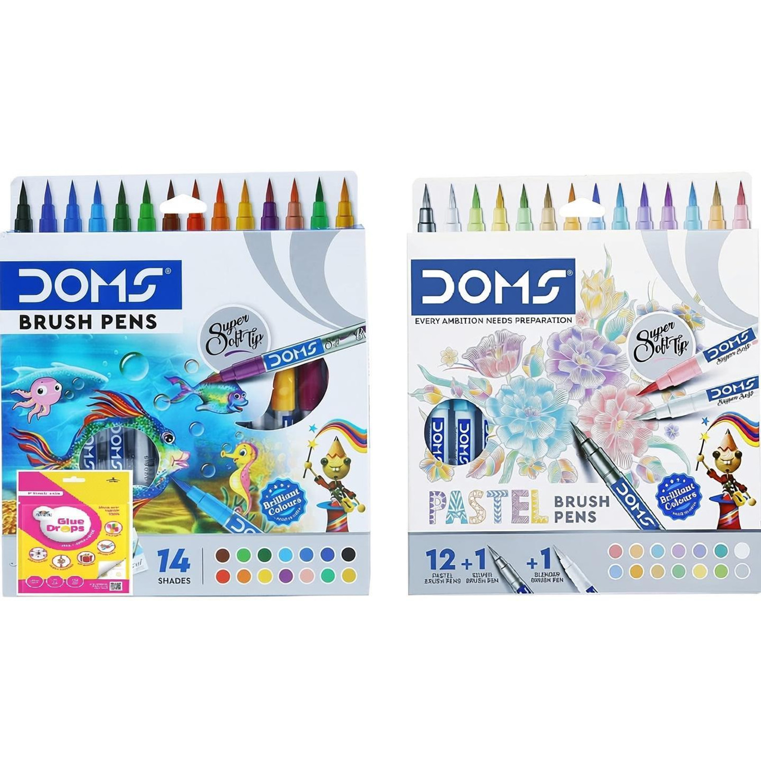 Image of DOMS Brush Pen Set(Non-Toxic 14Shade+Super Soft Tip Pastel Shades) Brush Nib Sketch Pen