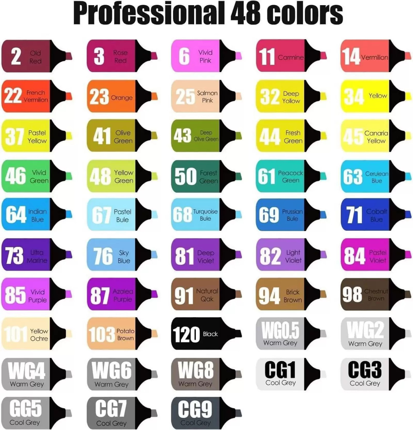 Image of URBANHUDA Dual Tip Art Markers-48 48 PCS Bullet and Calligraphy Alcohol Ink Marker Nib Nib Sketch Pens