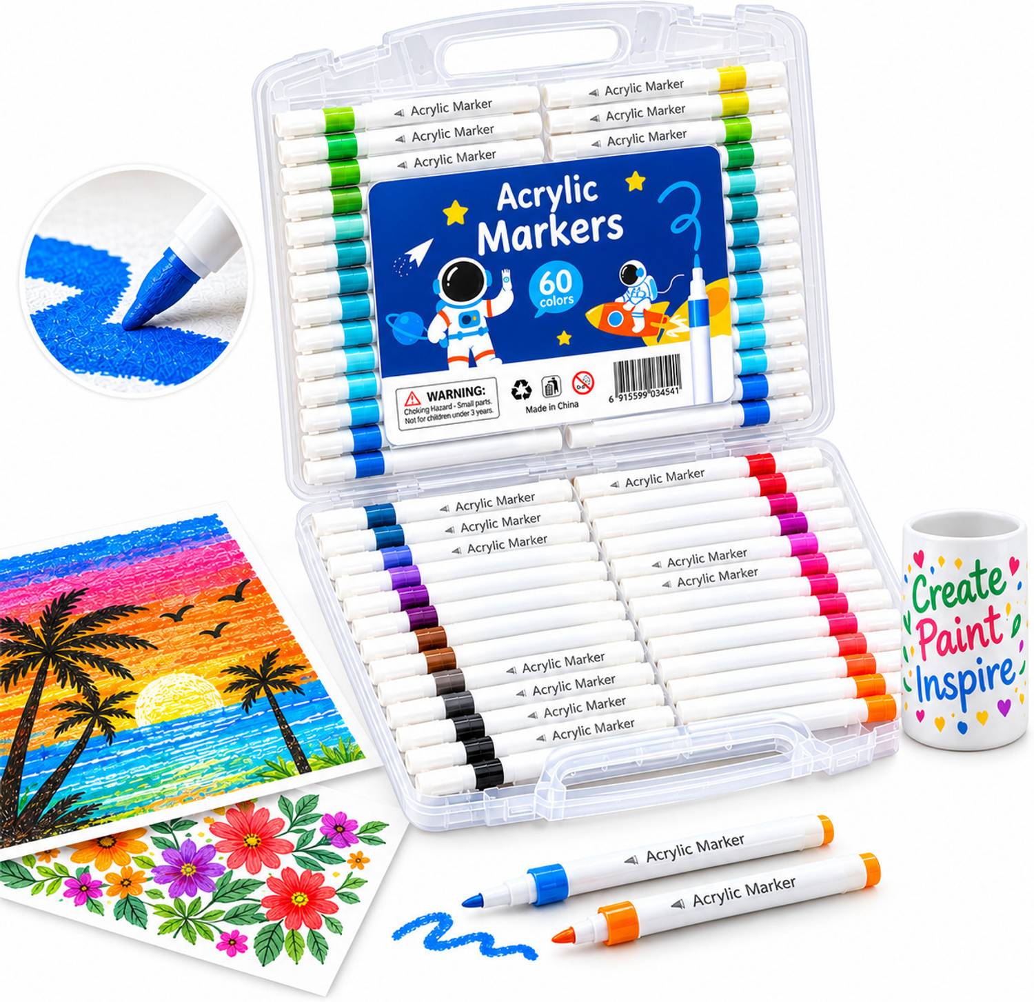 VS CLICKBAZAAR 60 Colors Acrylic Paint Marker Pens - Image 1