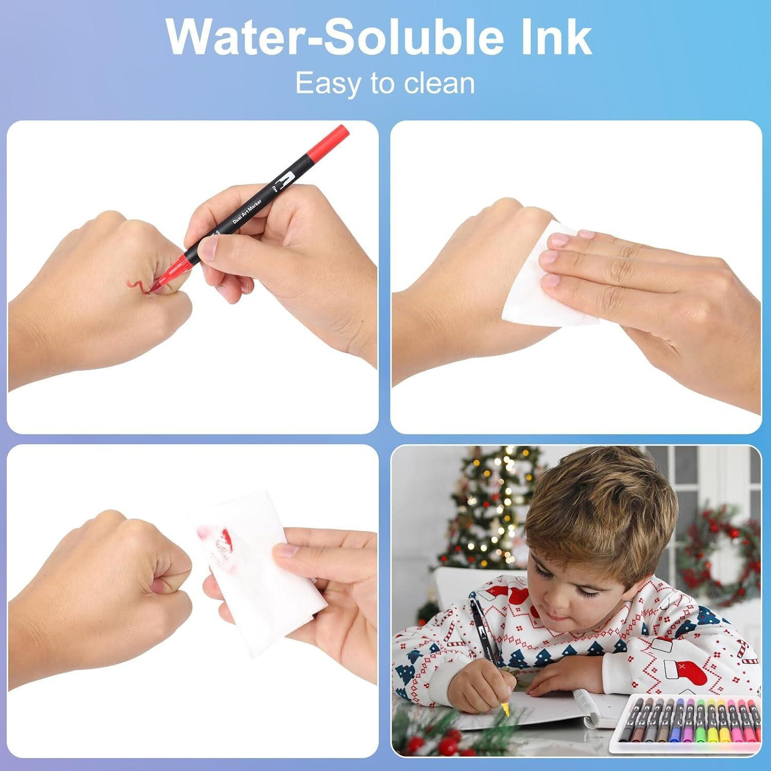 Image of TradeZ Colour Pen + Highllighter Double Head Pen and Brush Double Head Pen and Brush Nib Sketch Pens with Washable Ink