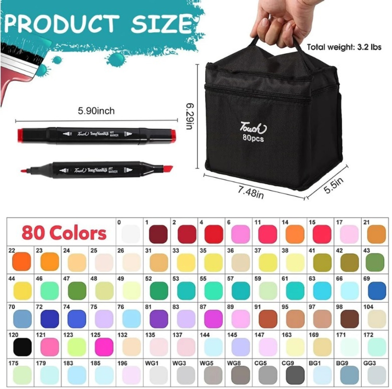 Image of 3D METRO SUPER STORE Marker Pen 80 PCS Drawing set Nib Sketch Pens with Washable Ink