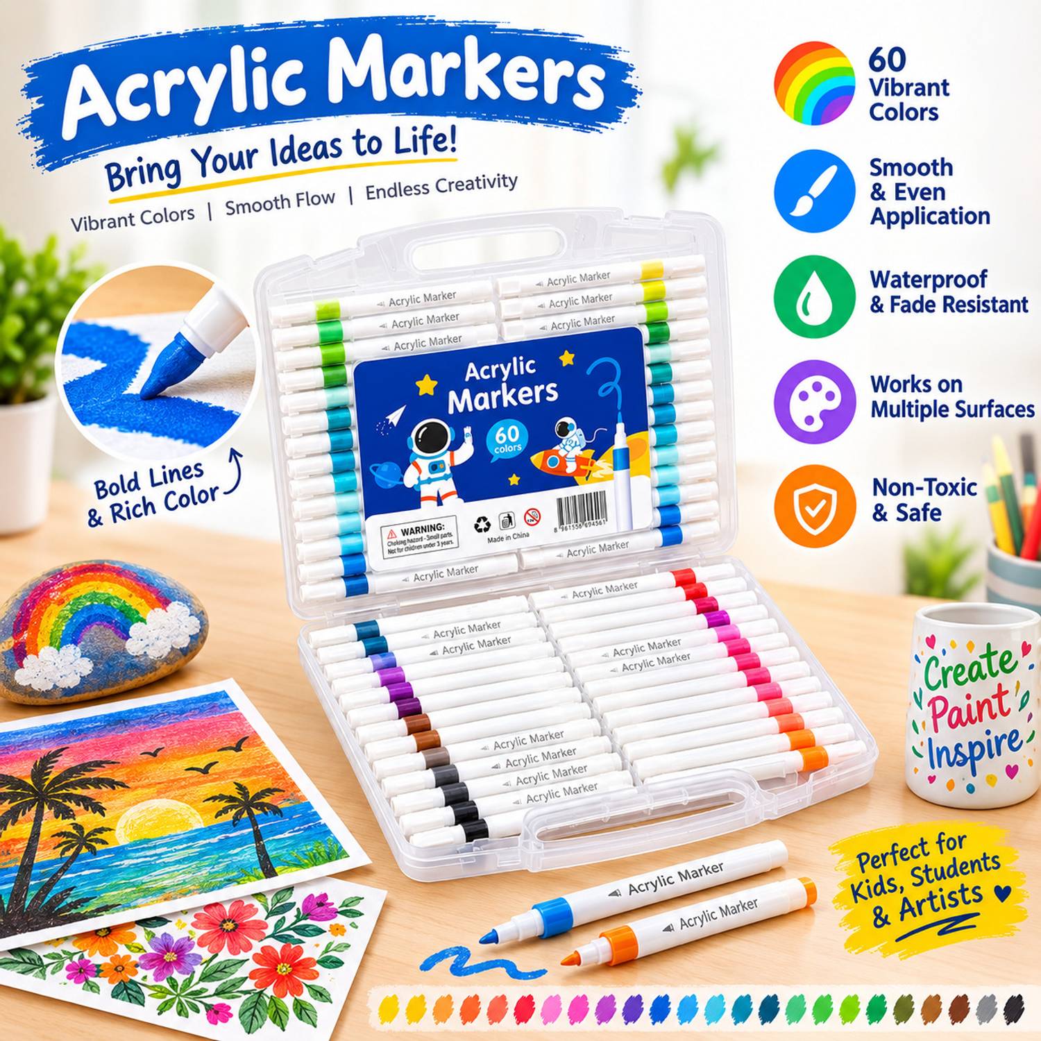 VS CLICKBAZAAR 60 Colors Acrylic Paint Marker Pens - Image 2