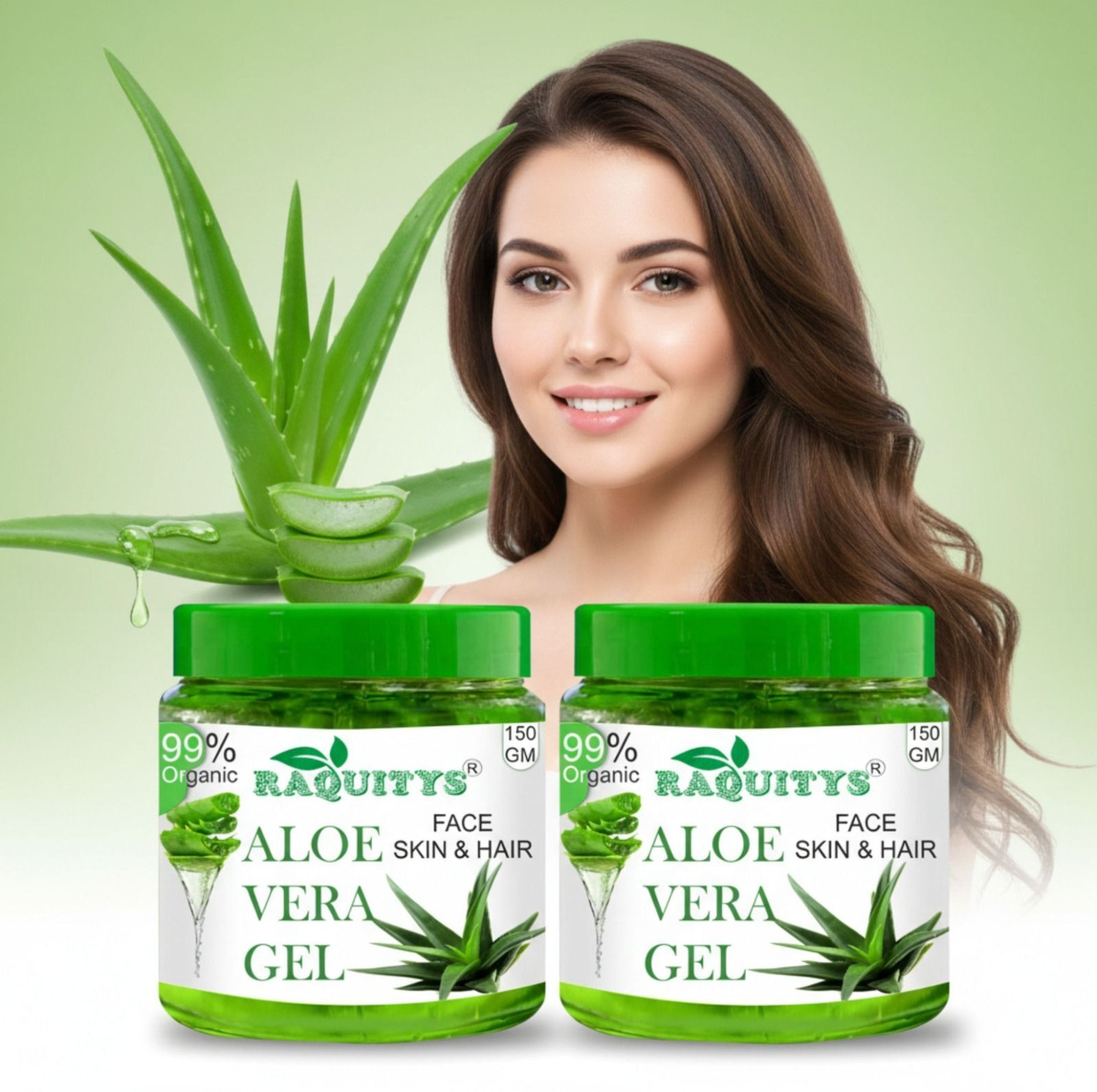 Image of RAQUITYS Pure Aloe Vera Gel | Soothing Gel for Skin and Hair 150GM PACK2