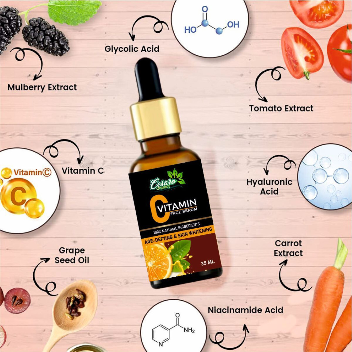 Image of Cesaro Organics Vitamin C Serum For Skin whitening & Hyperpigmentation