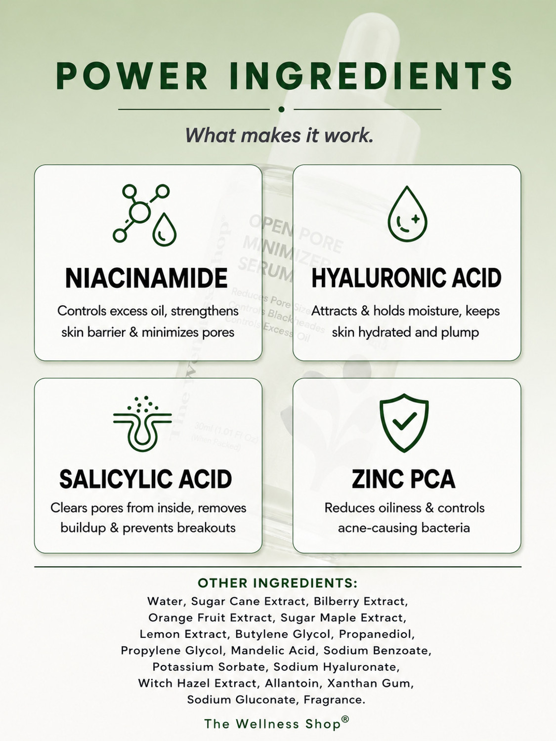 Image of The Wellness Shop Open Pore Minimizer Face Serum Toner with Niacinamide for Tightening Skin