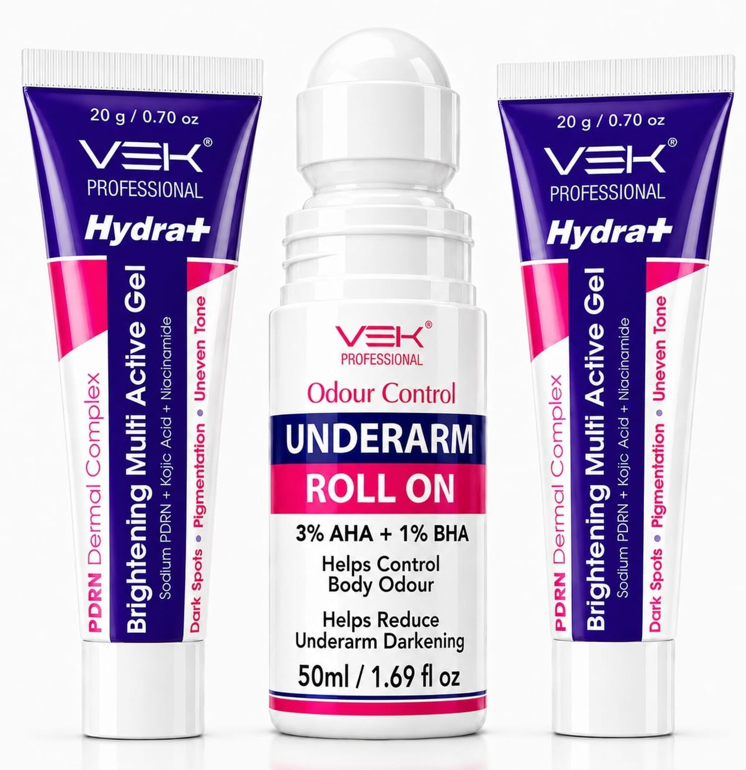 Image of Vsk Professionals VSK Professional Underarm Roll On with 3% AHA + 1% BHA & Brightening Multi Active Gel with PDRN, Alpha Arbutin & Niacinamide | Helps Control Body Odour & Improve Appearance of Dark Underarms | 50ml + 40g