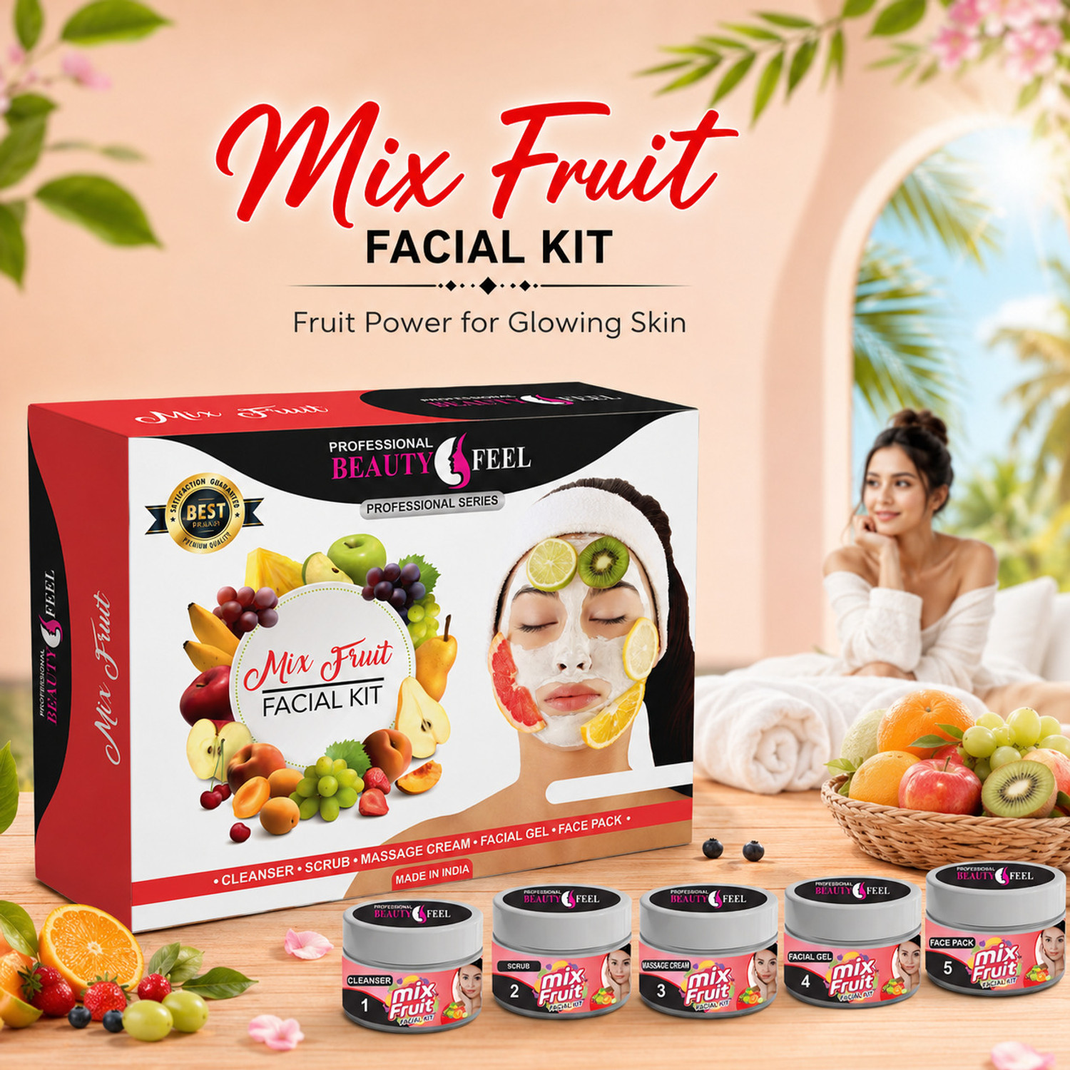 Image of PROFESSIONAL FEEL Beauty Feel Mix Fruit Facial kit For All Type Skin Solution, 2 pack of 275 G