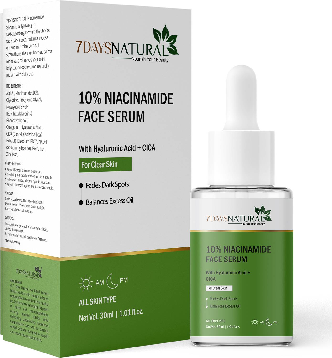 7days natural Niacinamide Serum – Fade Dark Spots, Even Skin Tone, Reduce Acne Marks, pigmentation & Blemish-Free Skin Brighten & Repair Skin Barrier
