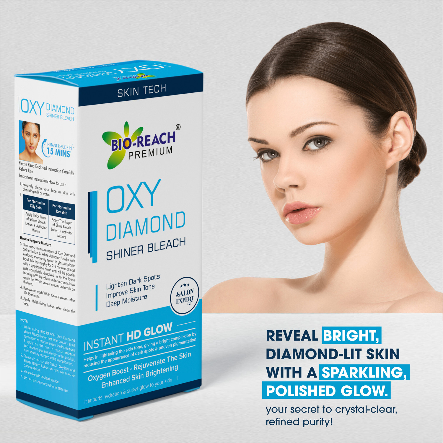 Image of Bio Reach OXY DIAMOND GLOW SHINER BLEACH | INSTANT HD GLOW | PACK OF 4
