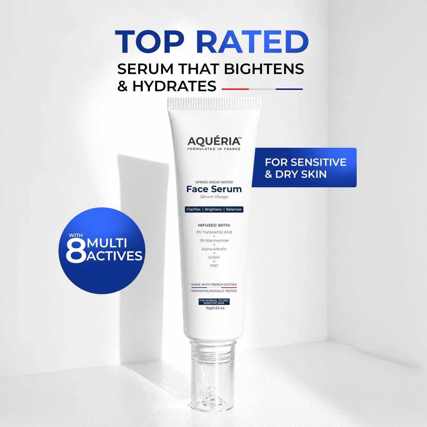 Aqueria 3% Niacinamide Brightening French Serum for Glowing skin 3% Tranexamic Acid, 2% Alpha Arbutin Fades Dark Spots, Pigmentation & Dryness