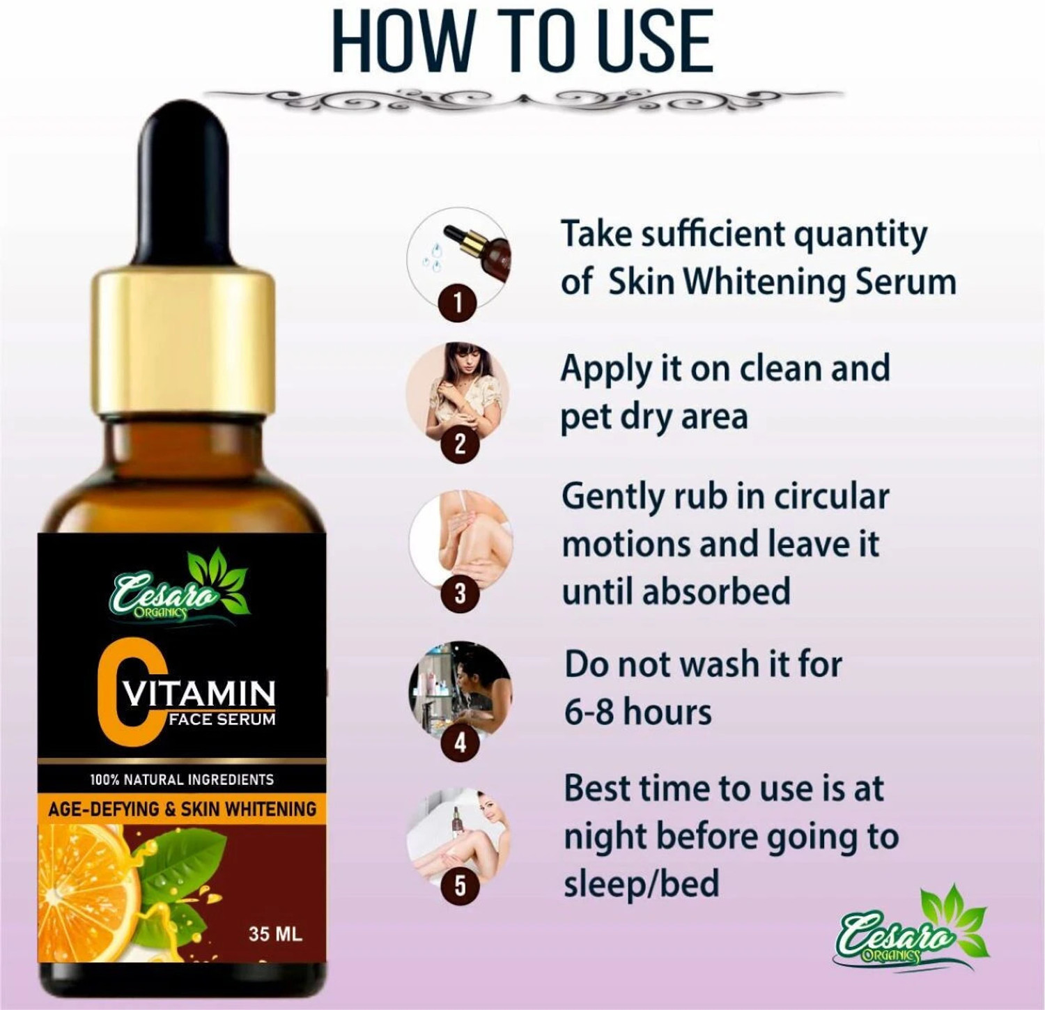 Image of Cesaro Organics Vitamin C Serum For Skin whitening & Hyperpigmentation