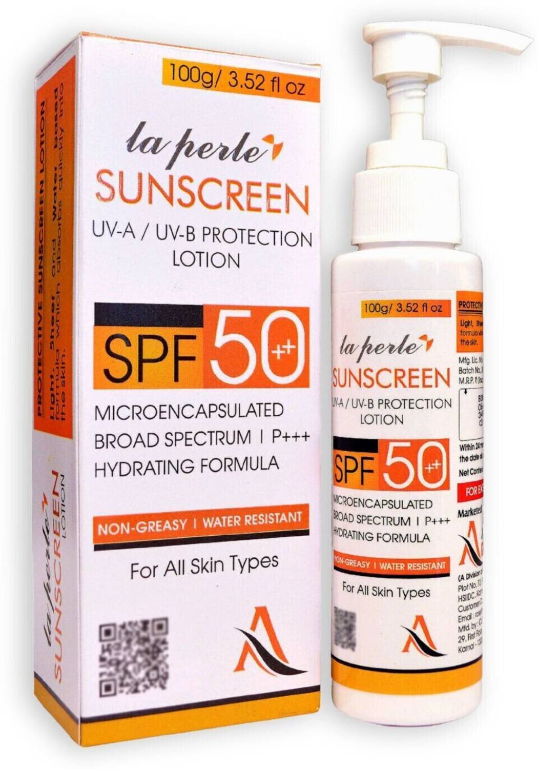 Admetus Pharma La Perle' Sunscreen Spf50++ Lightweight Lotion | No White Cast | For Men & Women