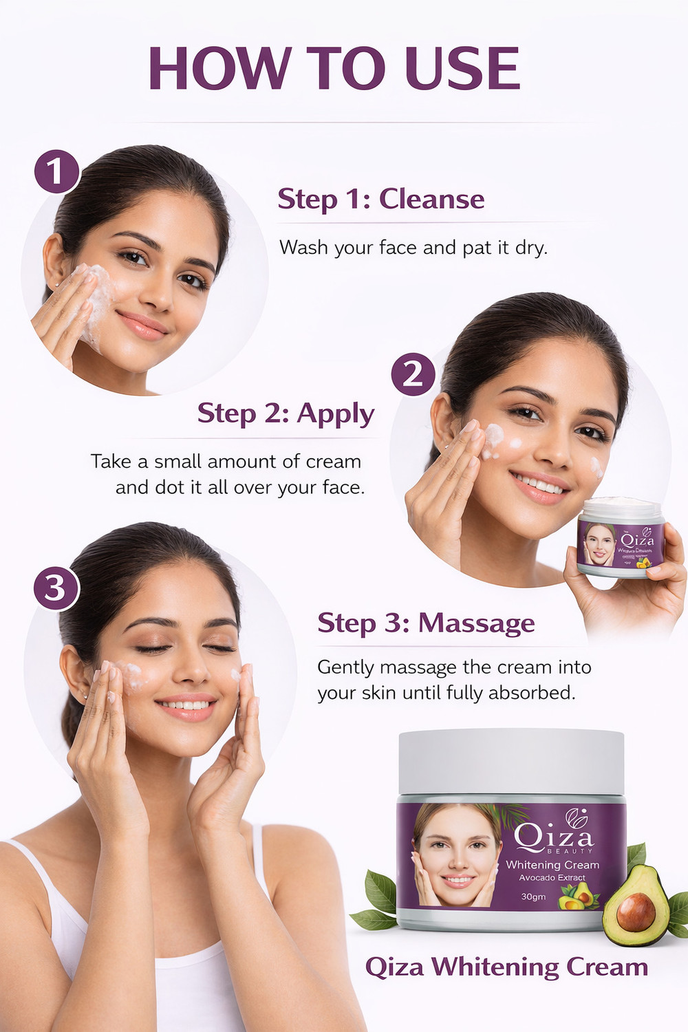Image of Qiza Beauty Whitening Cream - Avocado Extract for Radiant & Even Skin