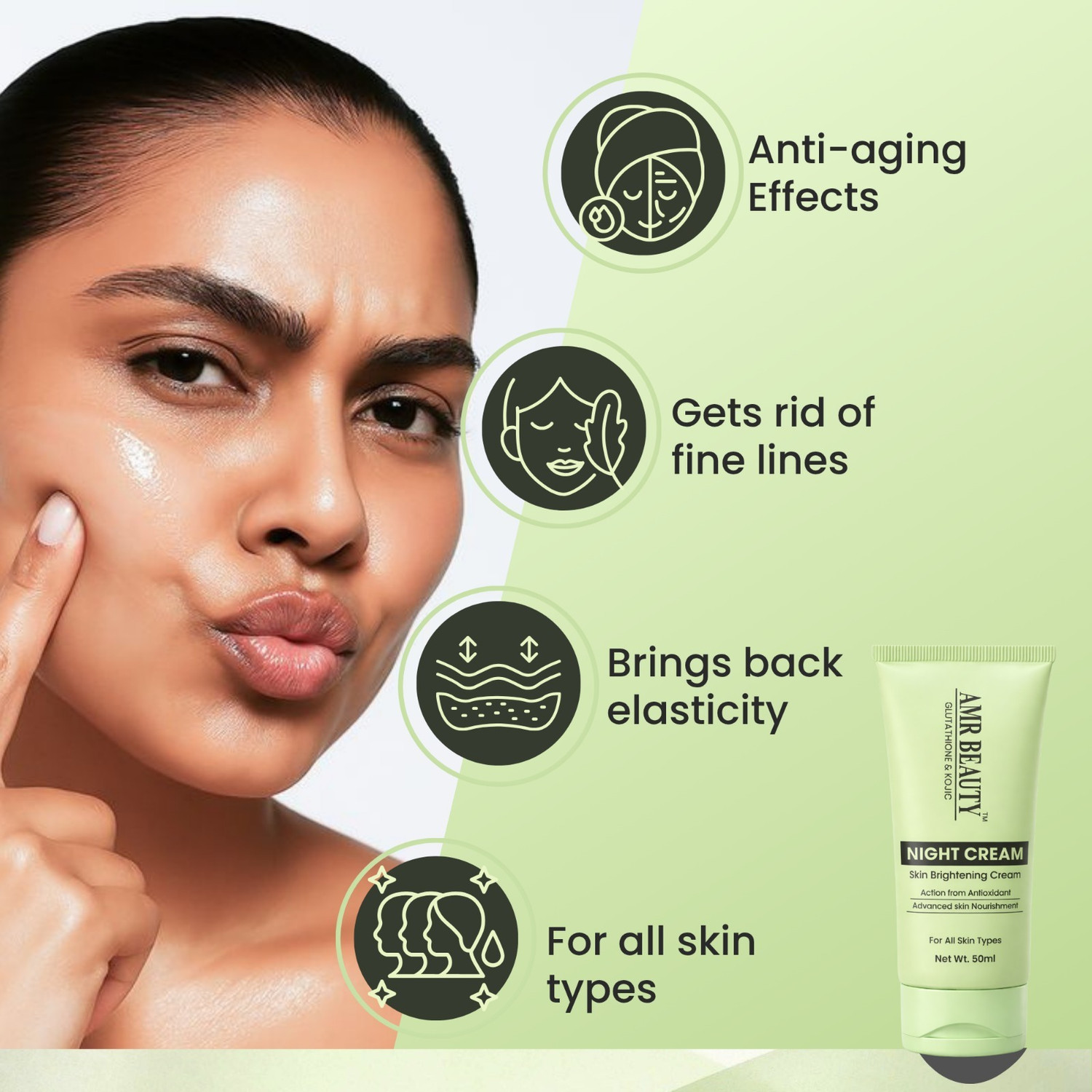 Image of AMR BEAUTY Night Cream for Skin Brightening & Even Tone | Reduces Dark Spots & Pigmentation | Pack of 1