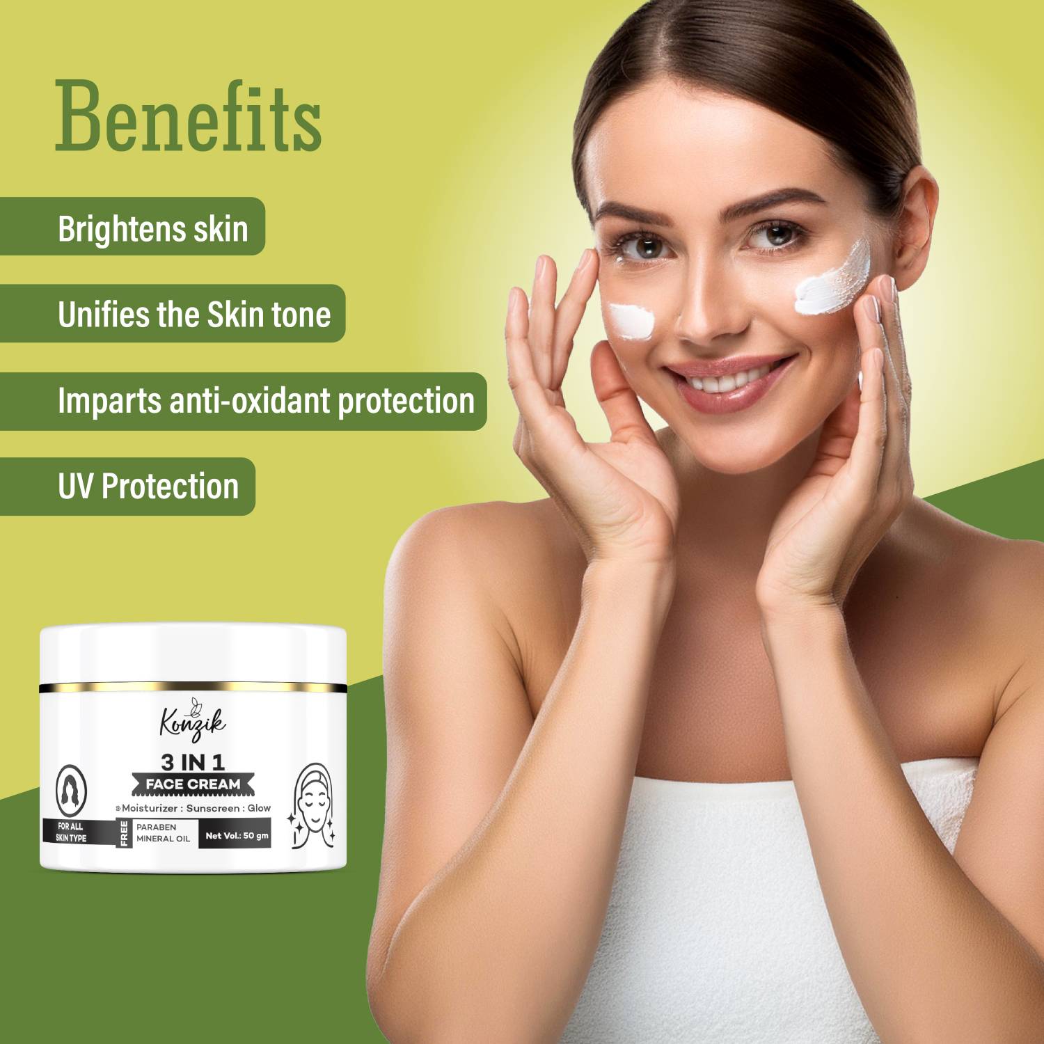 Konzik 3 in 1 Face Cream Moisturizer, Sunscreen, Glow Price in