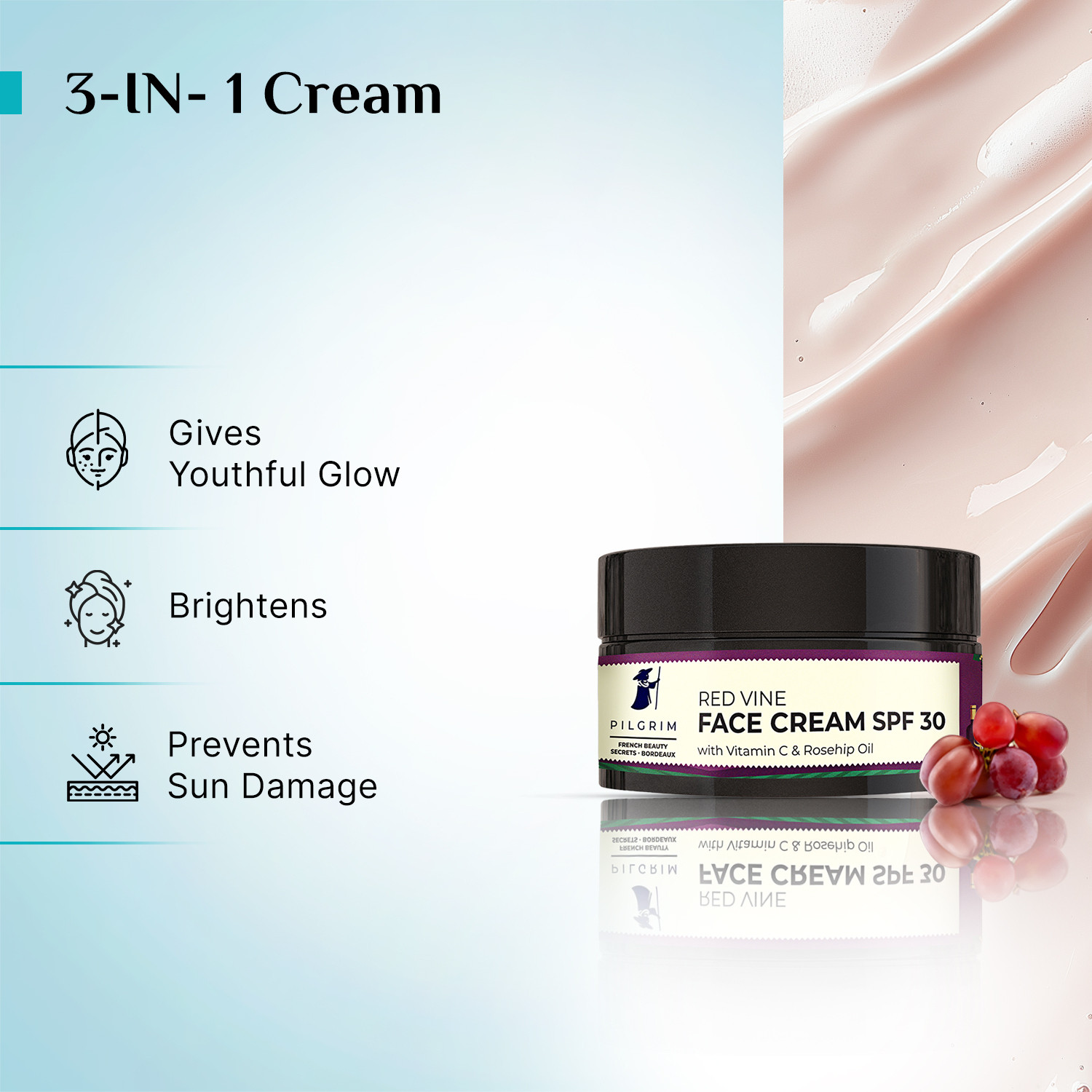 Image of Pilgrim French Mini Red Vine Youthful Glow Moisturizer SPF 30 | Anti-Ageing & Hydrating (8 g)