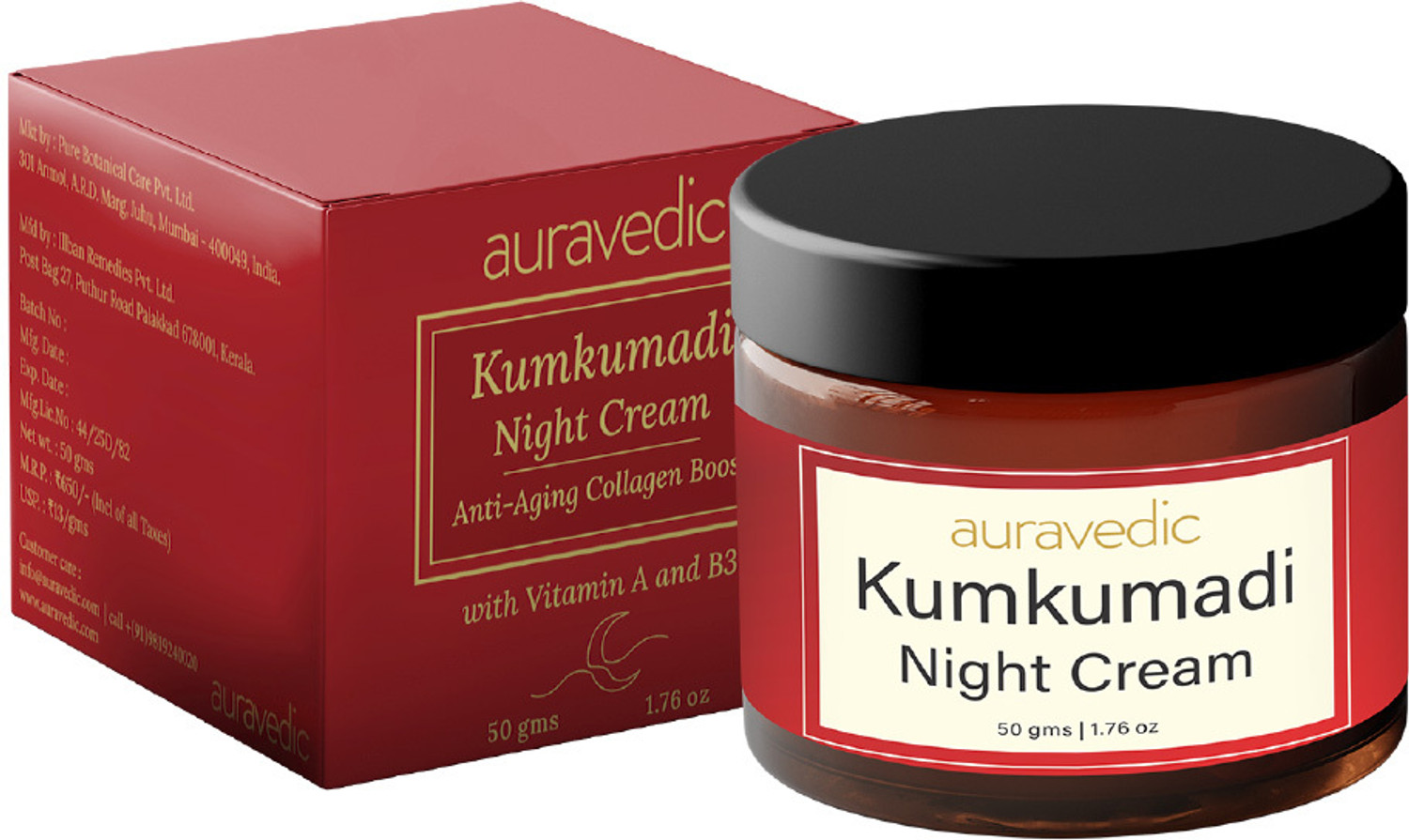 Image of AURAVEDIC Kumkumadhi Retinol Night Cream With Kumkumadi Face Oil