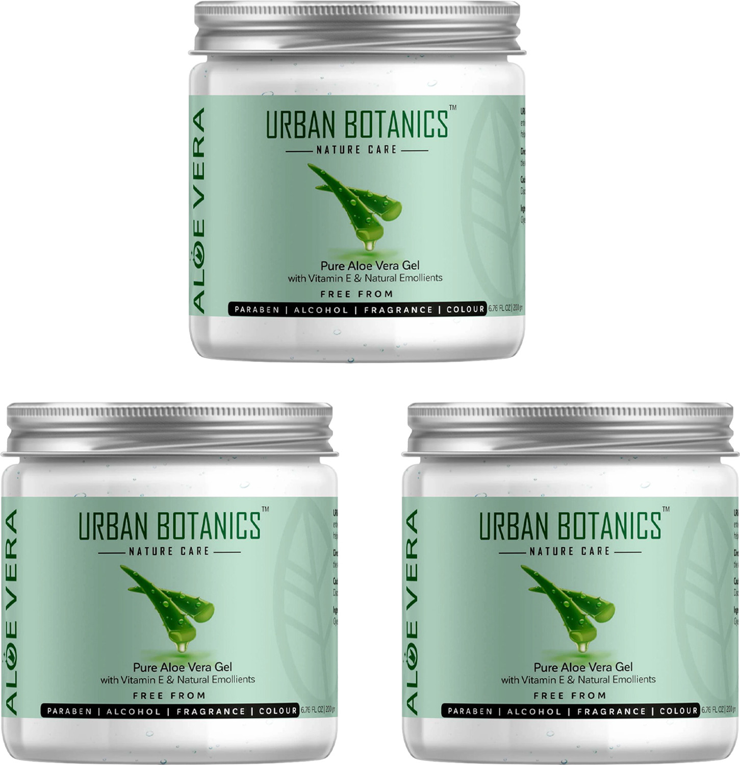 Image of UrbanBotanics Urban Botanics UrbanBotanics Pure Aloe Vera Skin /Hair Gel With Vitamin E & Natural Emollients (Paraben Free), 200g (Pack of 3) (600 g)