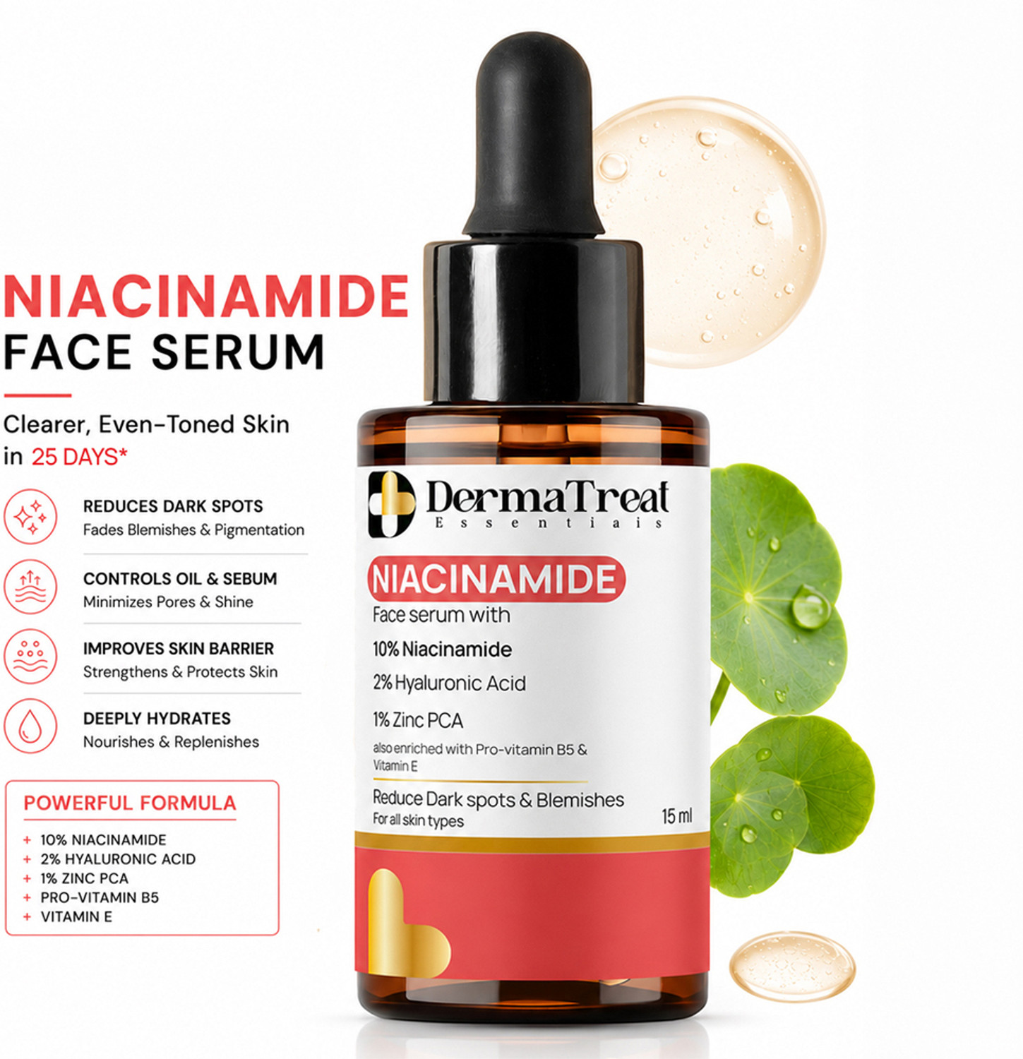 Image of DermaTreat Essentials DermaTreat Essentials Niacinamide Face Serum for Oily & Acne-Prone Skin | Controls Oil, Reduces Acne & Minimizes Pores | Non-Comedogenic, Dermatologically Tested