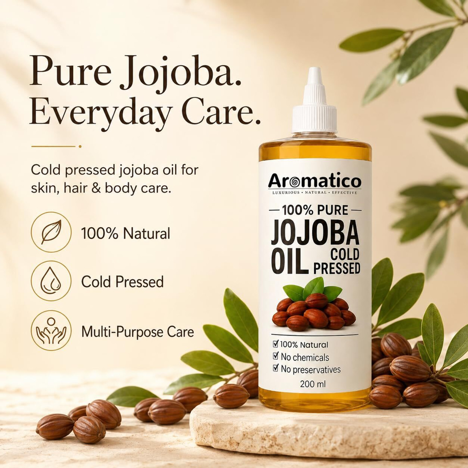 Image of Aromatico 100% Pure Cold Pressed Jojoba Oil for Nourishing Hair Growth and Glowing Skin