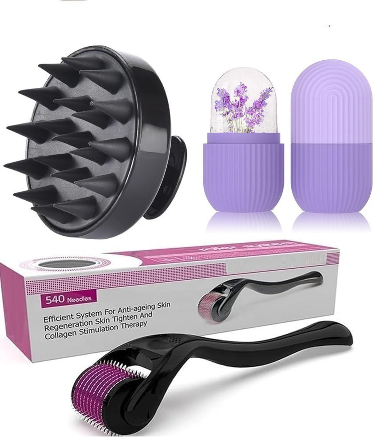 Image of DIDMENT Derma Roller + Hair Scalp Massager Brush + Face Ice Roller Combo