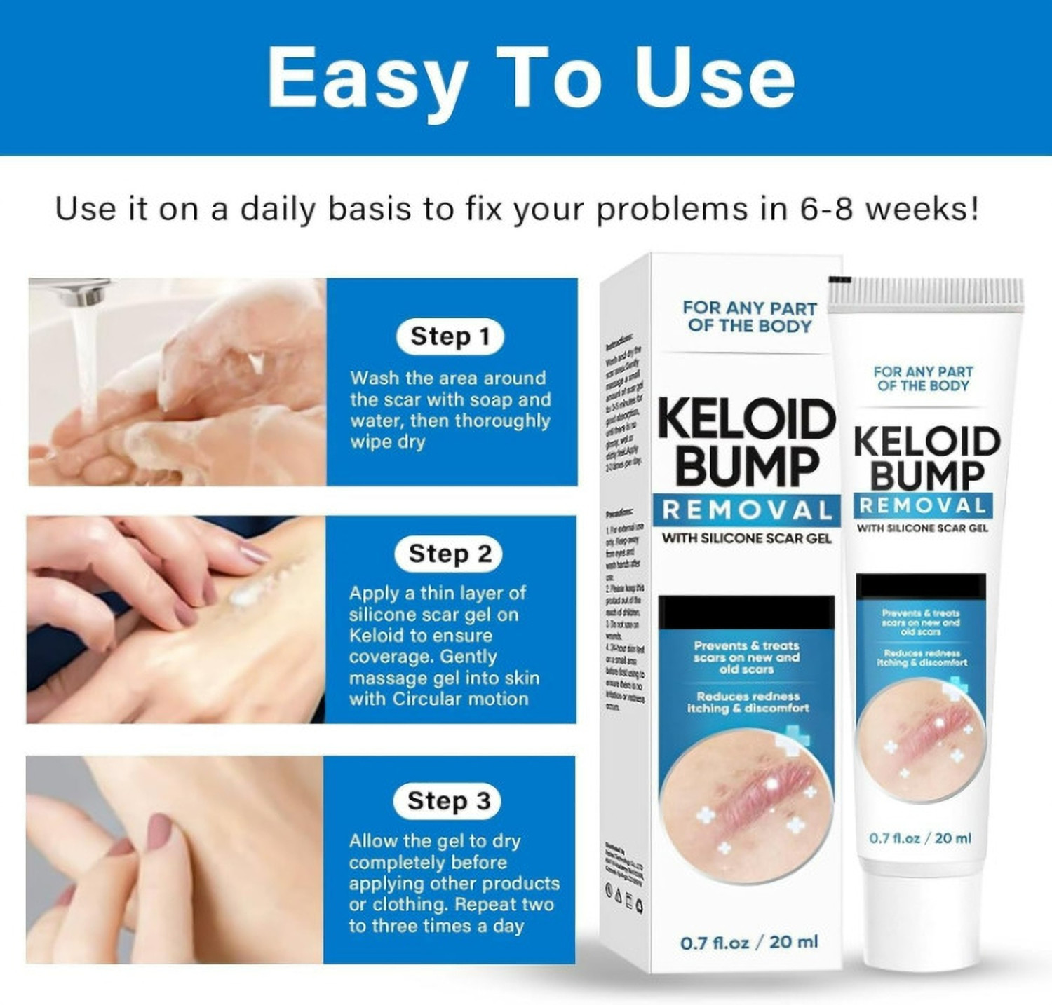 Image of GHAPLU White Keloid & Scar Removal Silicone Gel Advanced Formula for Old & New Scars - Helps Reduce Keloid Bumps, Redness & Itching - Fast Absorbing Skin Repair Gel for Smooth & Healthy Skin
