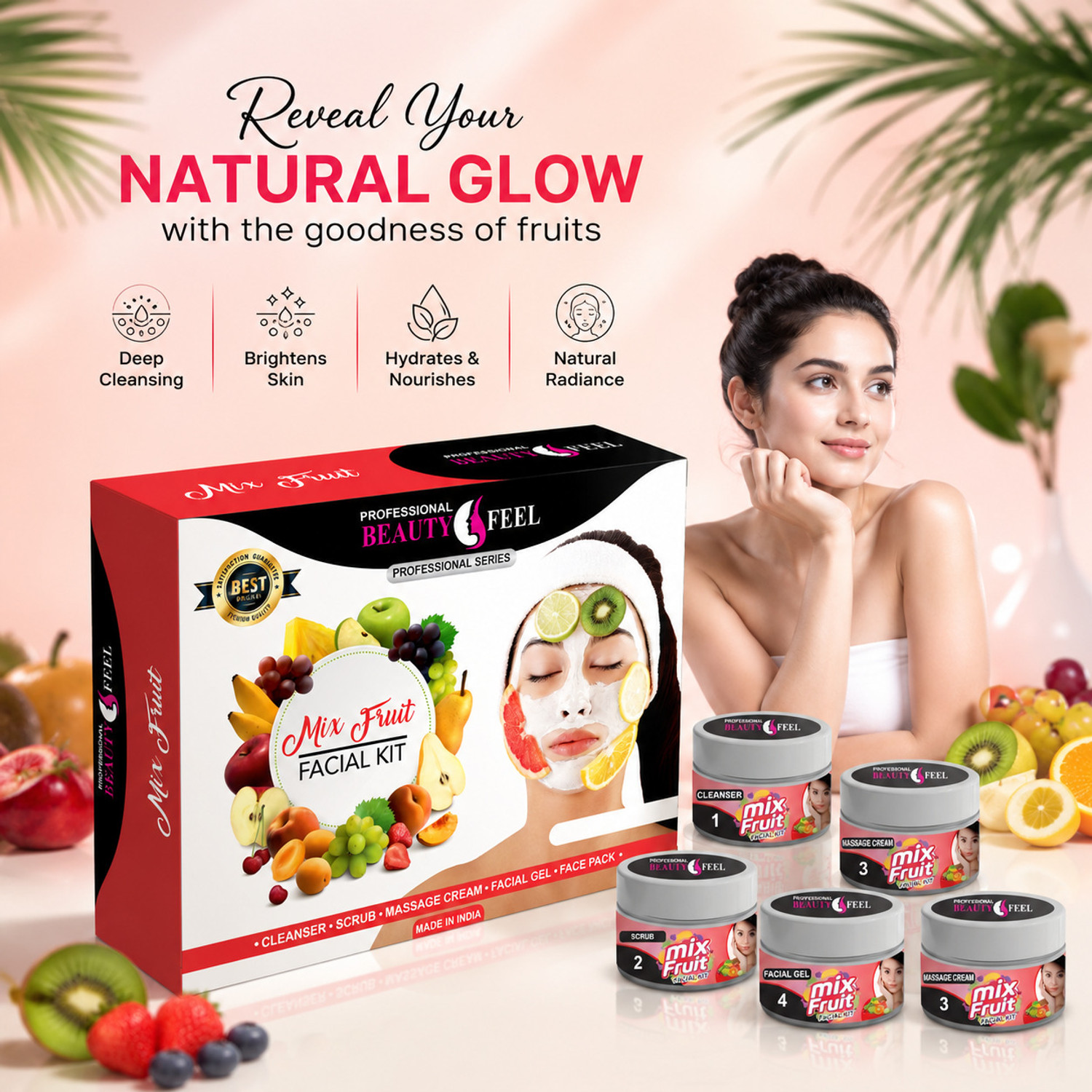 Image of PROFESSIONAL FEEL Beauty Feel Mix Fruit Facial kit For All Type Skin Solution, 2 pack of 275 G