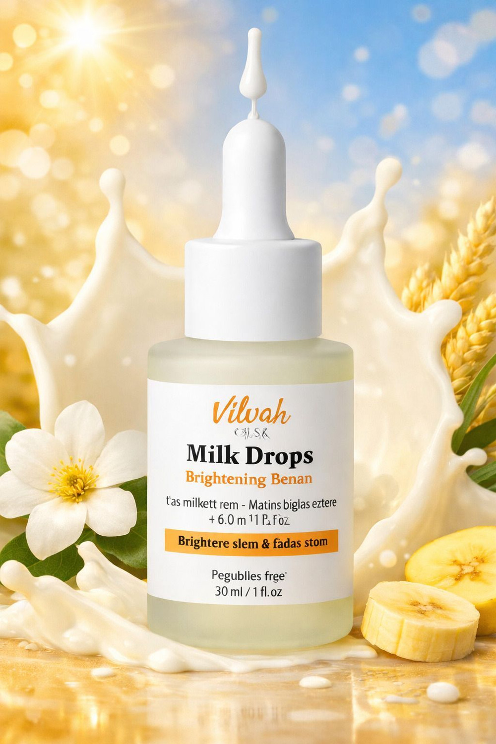 Image of Hegza Vilvah Milk Drops Brightening Serum | Rice Milk & Natural Actives | Brightens Skin & Fades Dark Spots | Lightweight & Non-Sticky | 30 ml