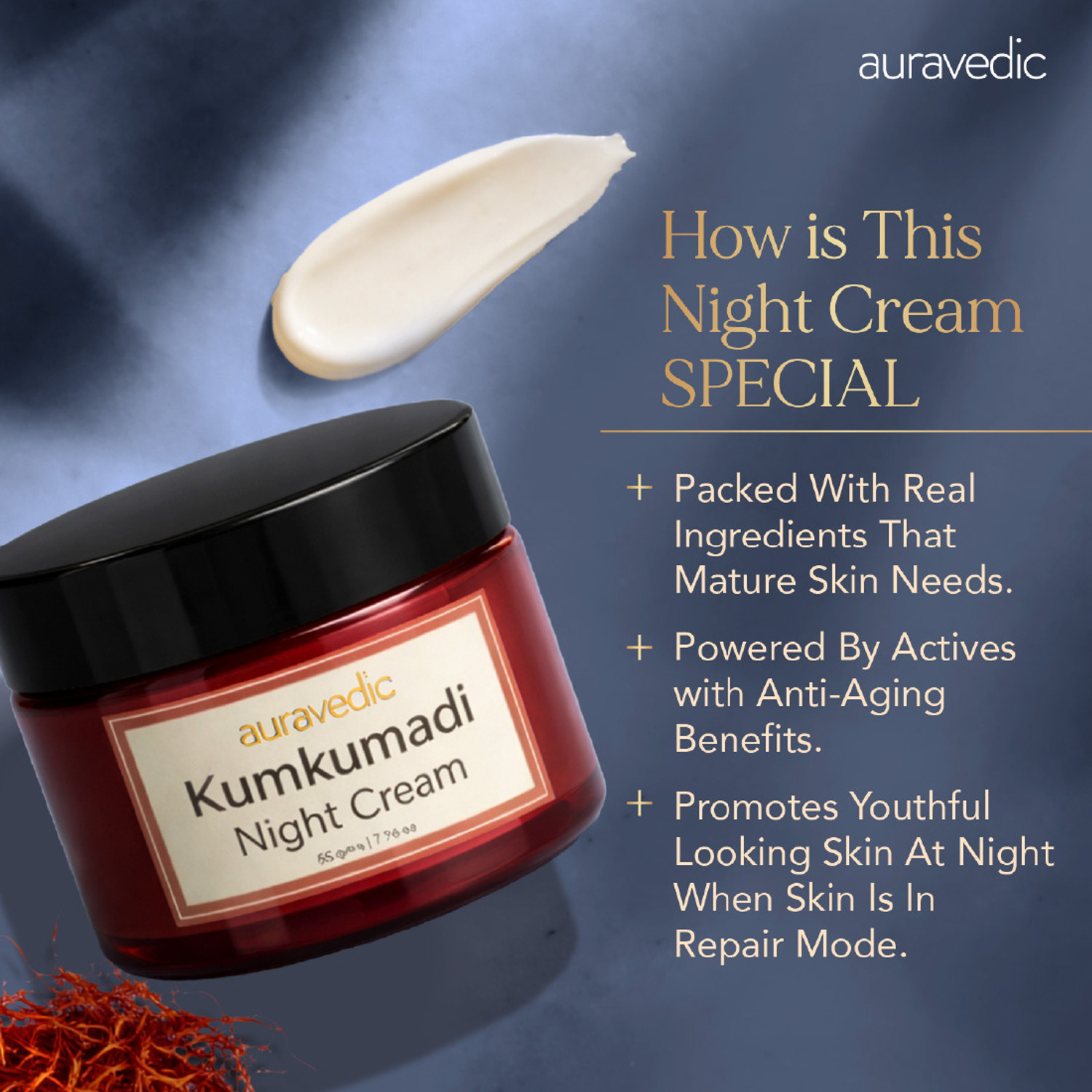 Image of AURAVEDIC Kumkumadhi Retinol Night Cream With Kumkumadi Face Oil
