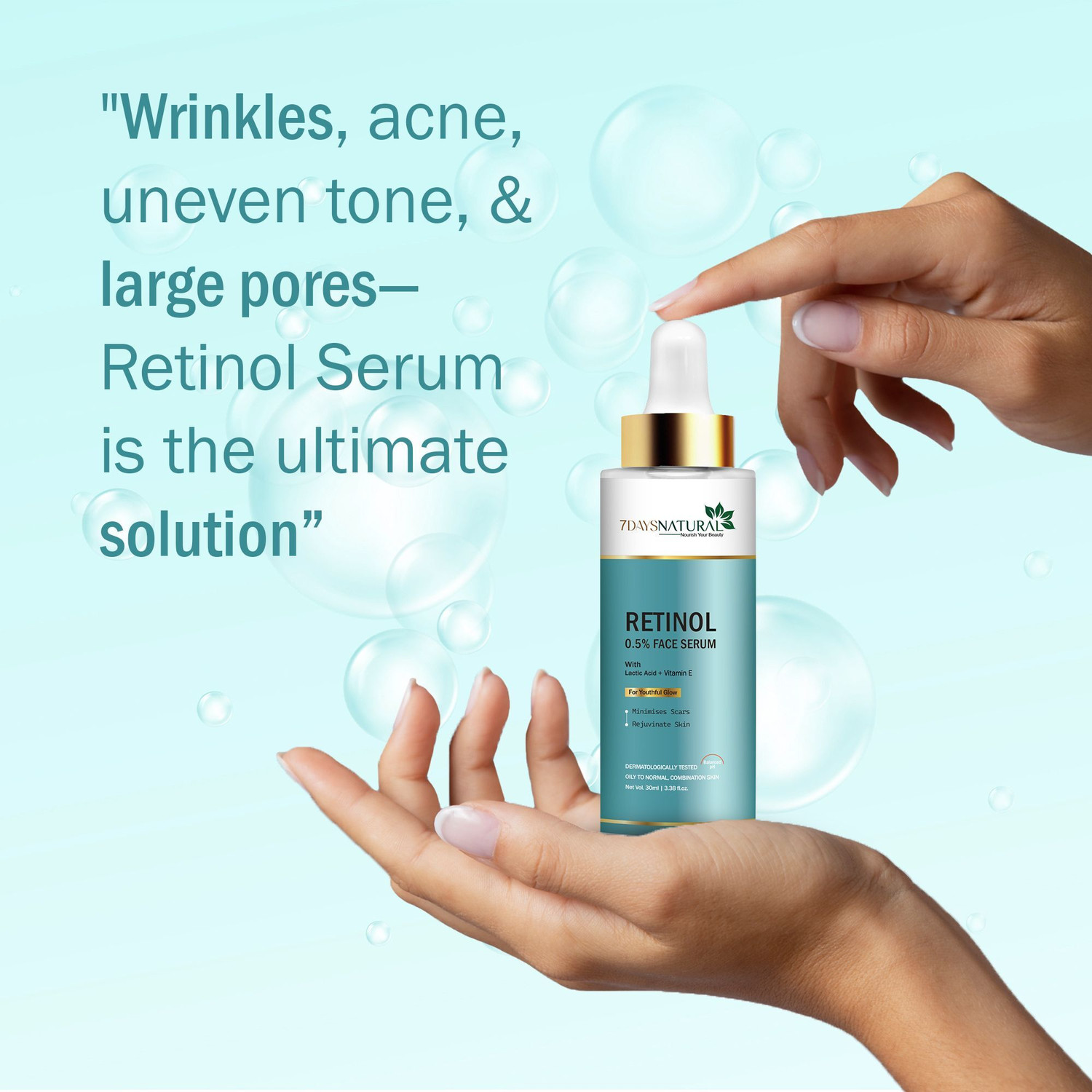 Image of 7days natural Retinol Face Serum 0.5% to reduce Aging and Fine Lines | Fragrance and Paraben free serum