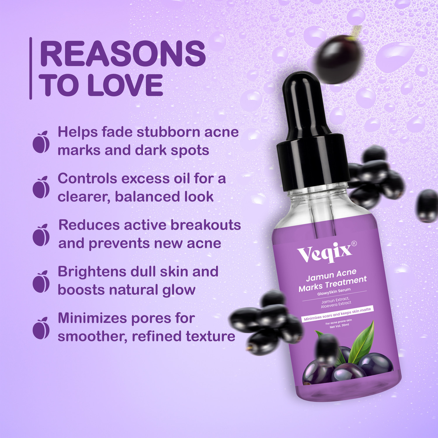 Image of veqix Jamun Active Acne Regime, Toner, Cleanser, 2% Salicylic Acid Serum & Moisturizer
