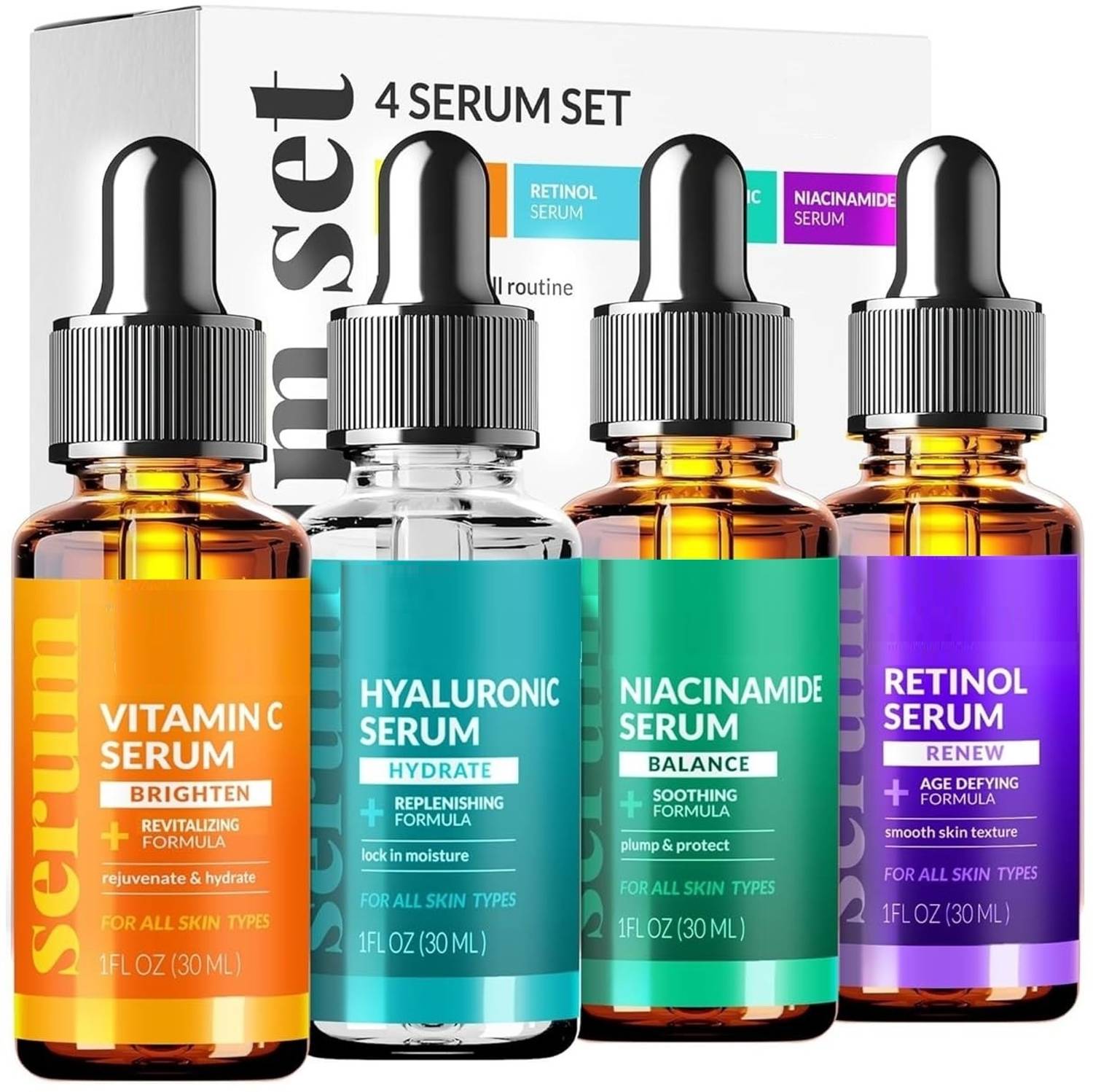 Shrachi Vitamin C Serum Skin Care 4-Piece Set: Includes Retinol