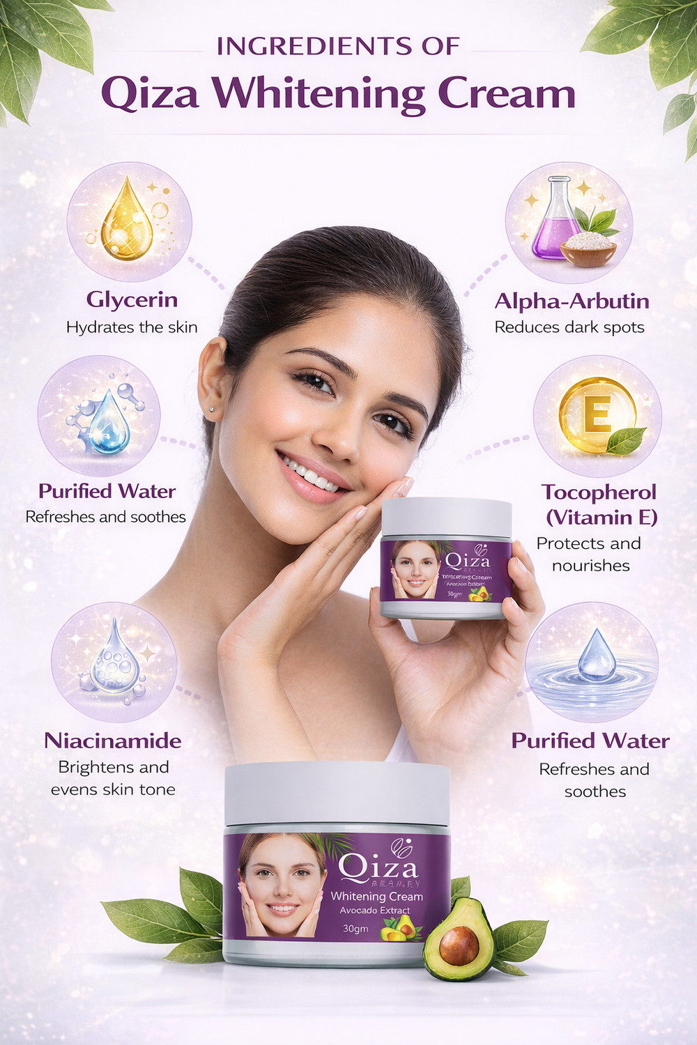 Image of Qiza Beauty Whitening Cream - Avocado Extract for Radiant & Even Skin