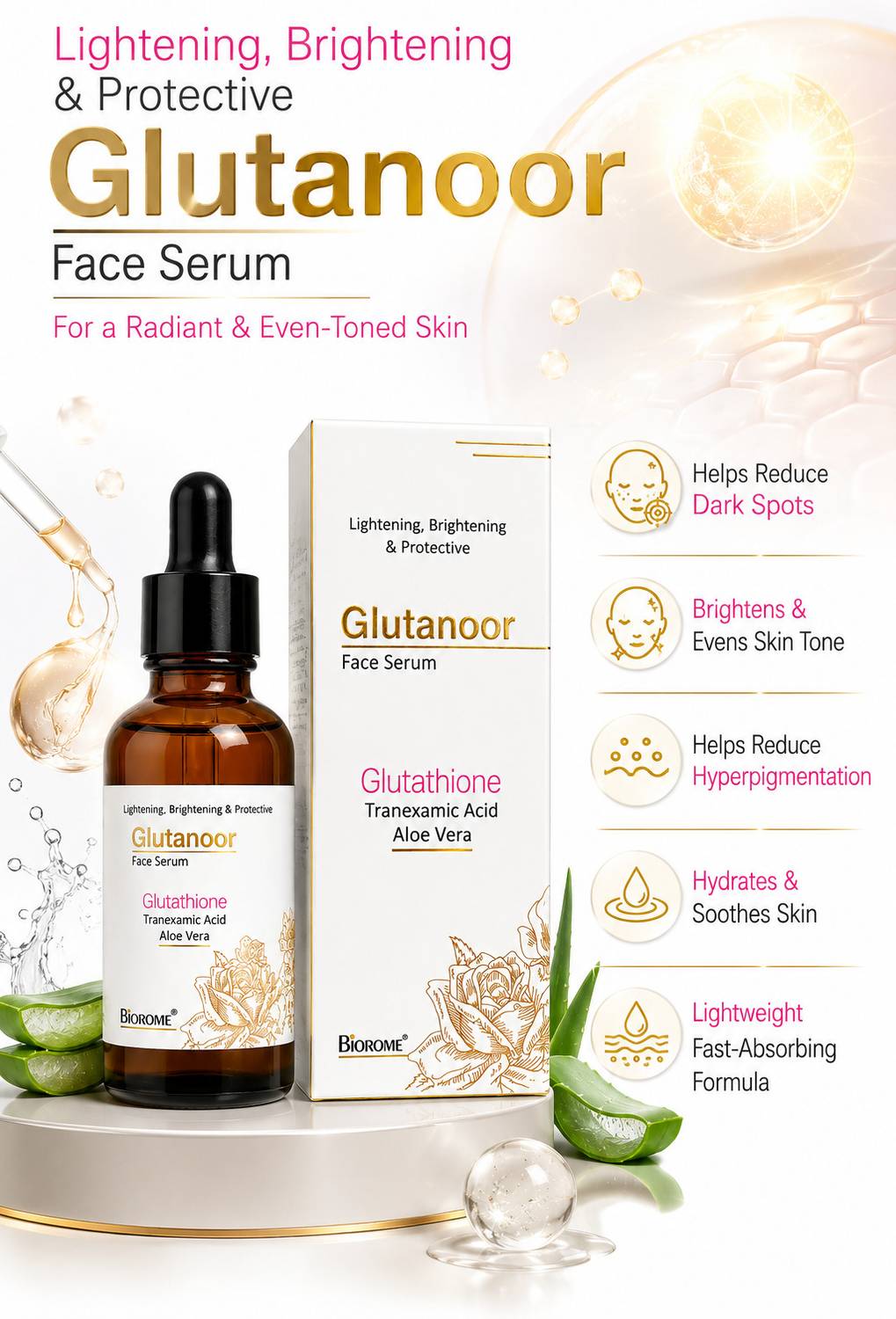 best glutathione serum india Biorome Glutanoor Face l Brightening & Tranexamic Acid Serum with Aloe Vera Price in MEDICUBE AGE -R GLUTATHIONE Size:25 g sifo