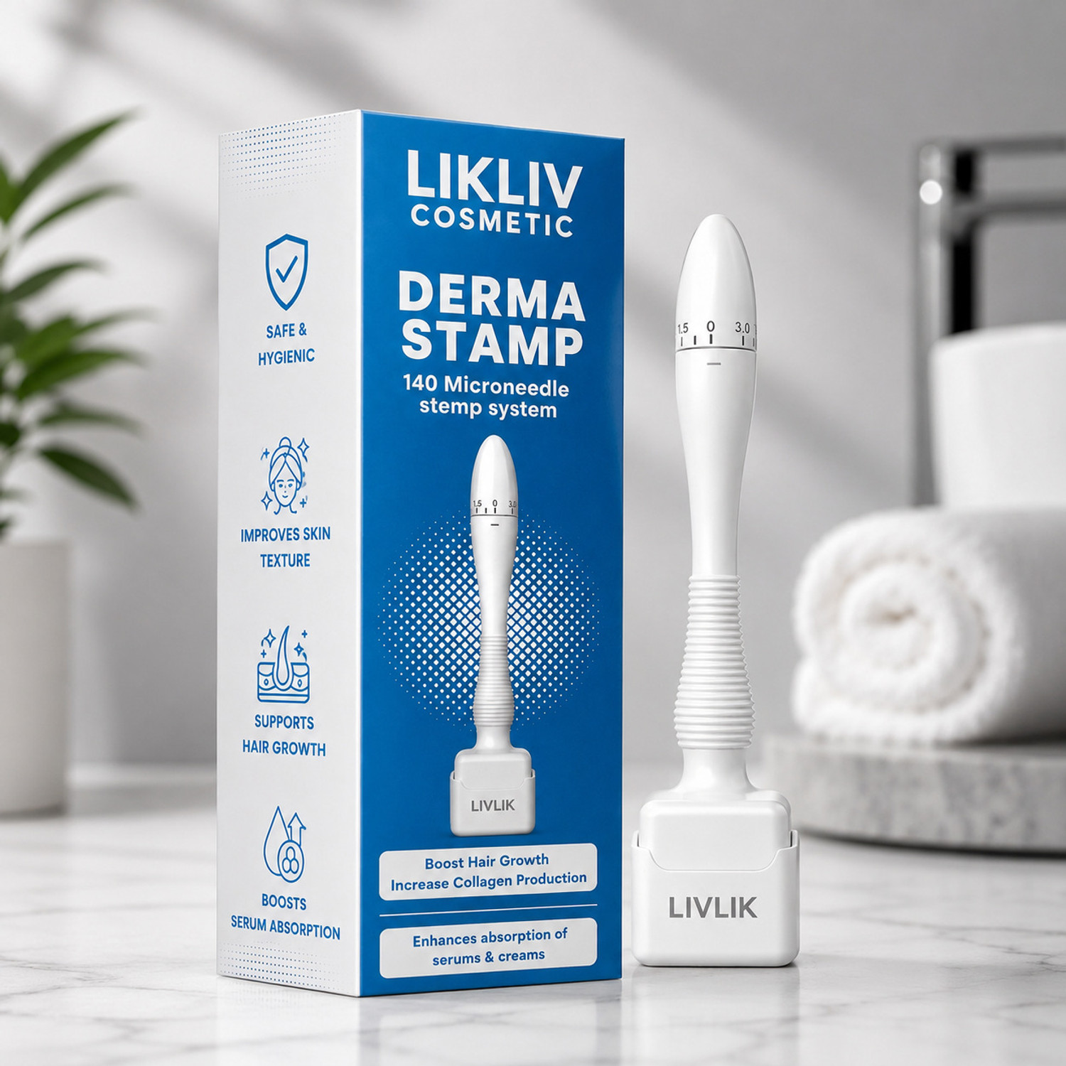 Image of LIKLIV Advance adjustable Derma Stamp 0~3mm 140 Microneedles- for Beard growth, Skin care & Hair
