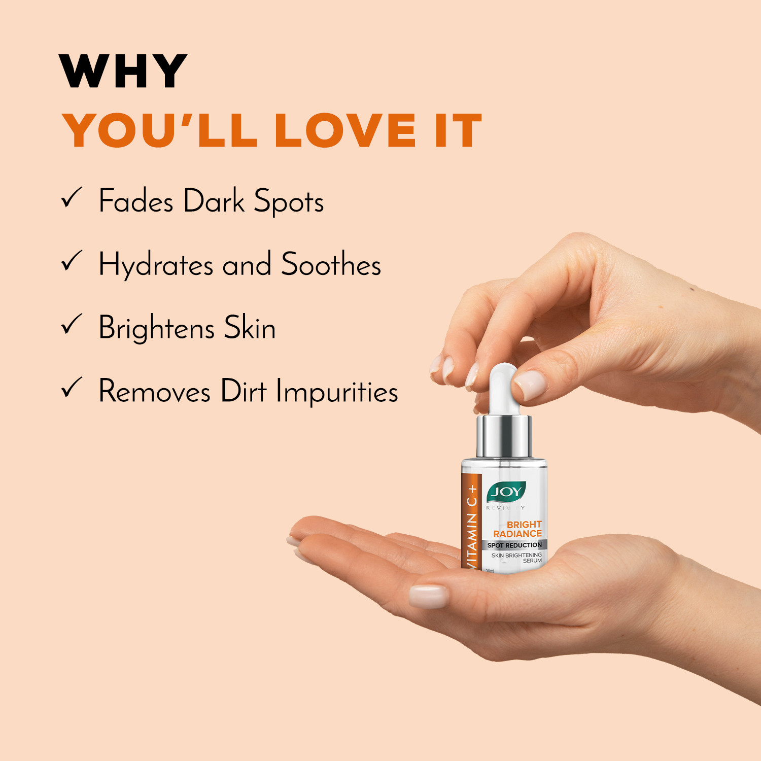 Image of Joy Vitamin C+ Bright Radiance Spot Reduction Skin Brightening Serum | With Niacinamide+Tocopherol | 100% Vegan | Vitamin C Face Serum for Glowing Skin