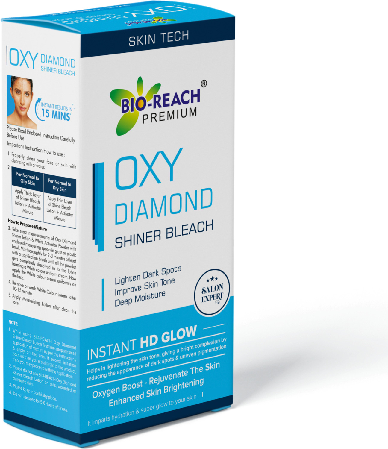 Image of Bio Reach OXY DIAMOND GLOW SHINER BLEACH | INSTANT HD GLOW | PACK OF 4