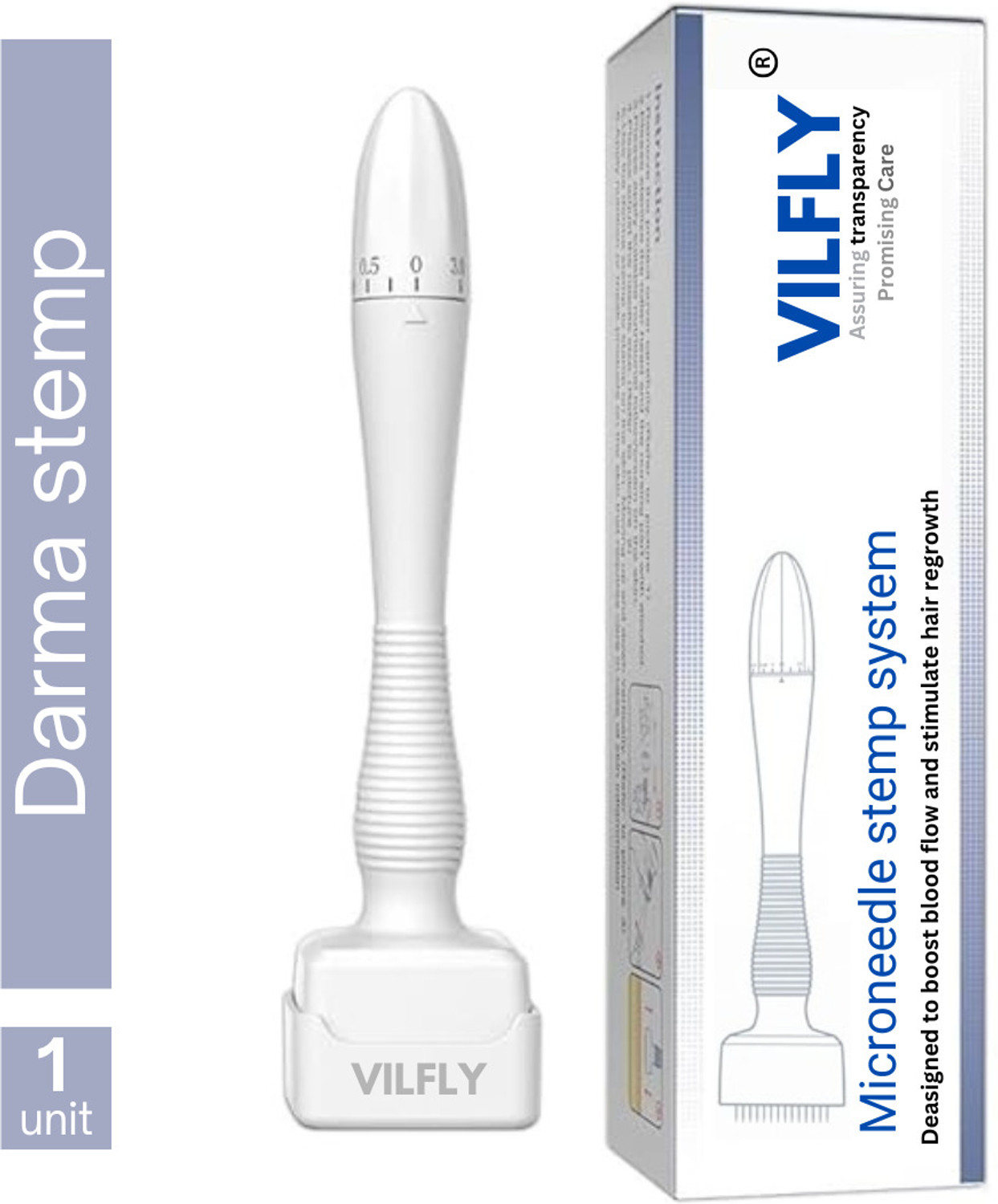 Image of VILFLY Premium adjustable Derma Stamp 0~3mm 140 Microneedles- for Hair & Skin care , Beard growth,