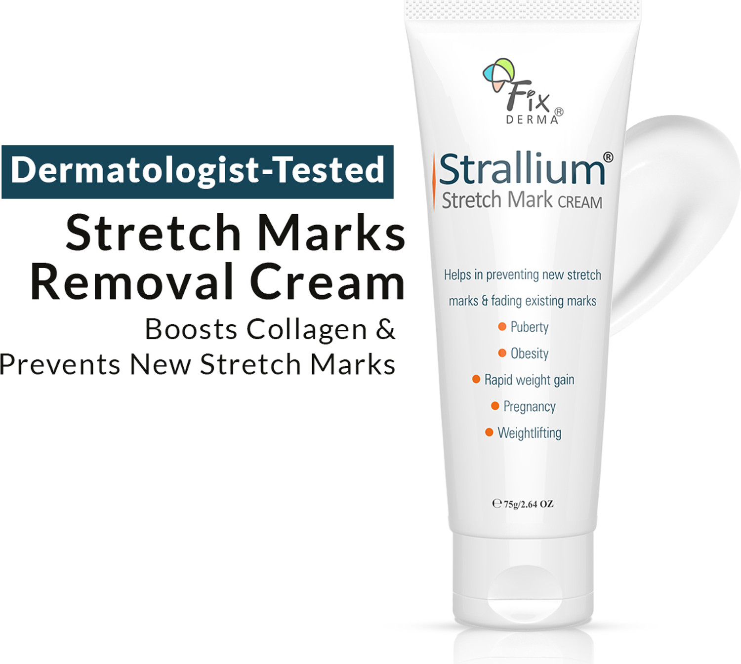 Image of Fixderma Strallium Stretch Mark Cream, Removes Pregnancy stretch marks, thighs & all body parts