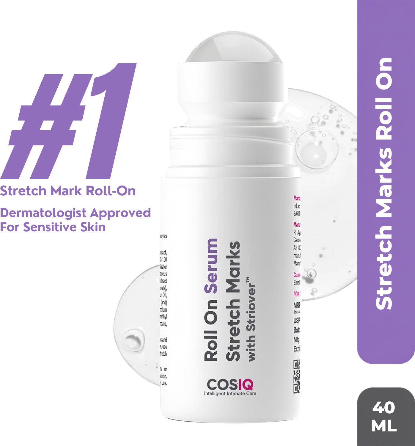 Image of Cos-IQ Stretch Marks Removal Roll-On Serum with Striover, Scar Removal, Uneven Skin Tone, All Skin Types