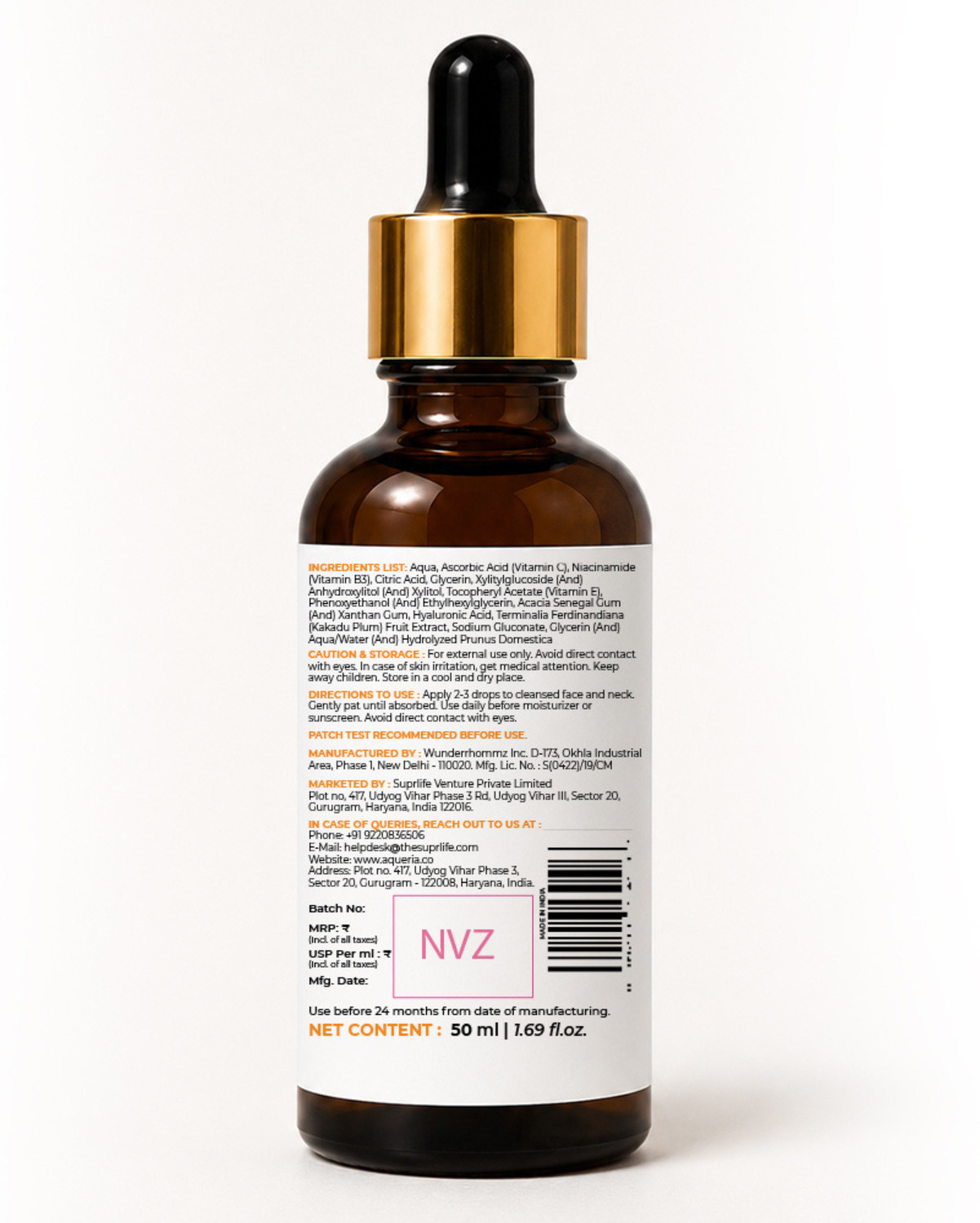 Image of Aqueria 10% Vitamin C Face Serum with 3% Niacinamide & Hyaluronic Acid
