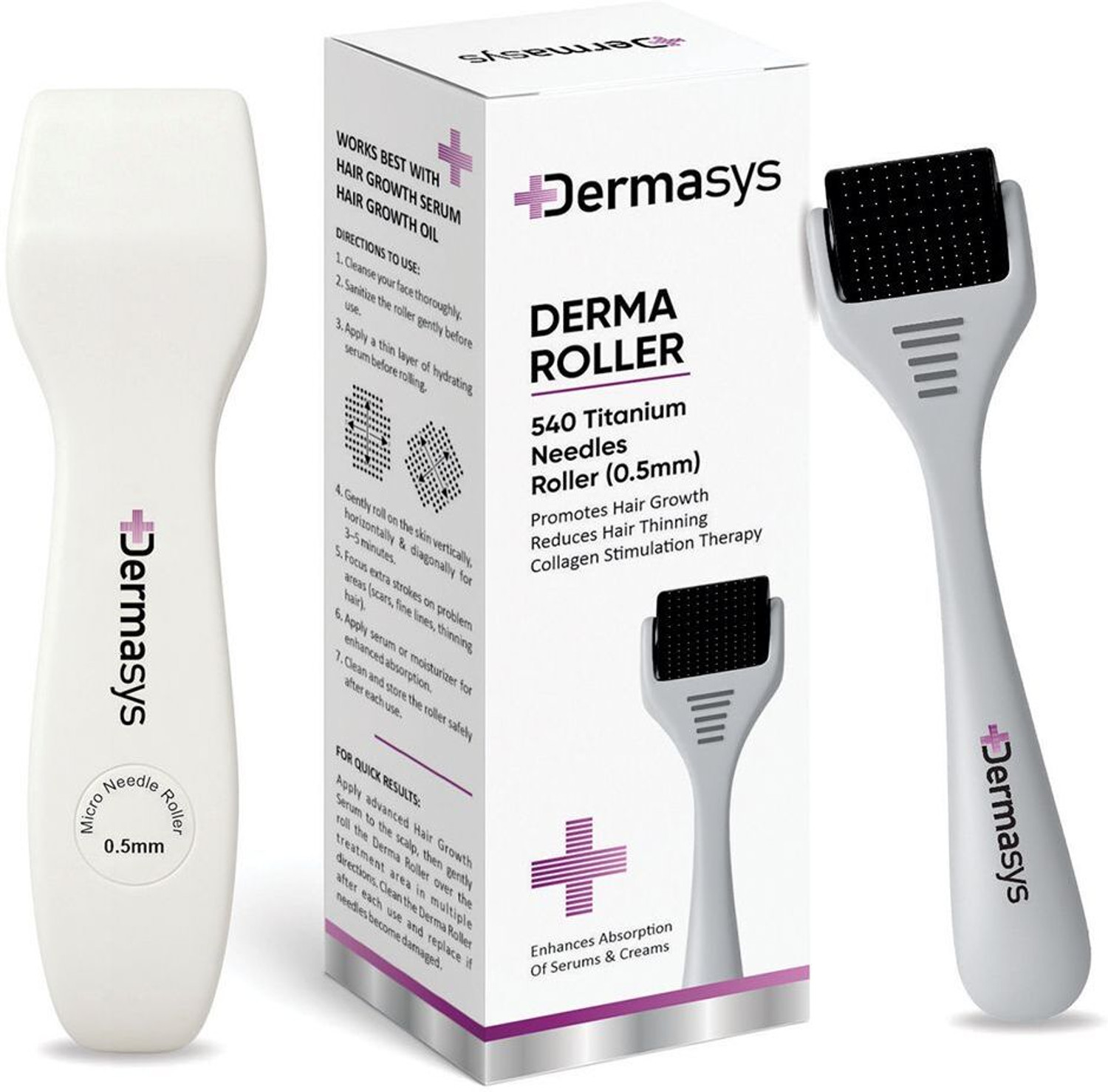 Image of Dermasys Derma Roller for Hair Growth 0.5mm with 540 Titanium Needles for Men & Women