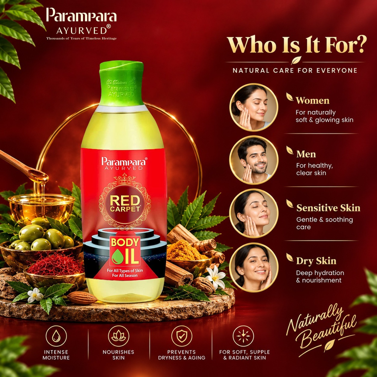 Image of Parampara Ayurved Red Carpet Body Oil for Men & Women 1 Litre (1000 ml)