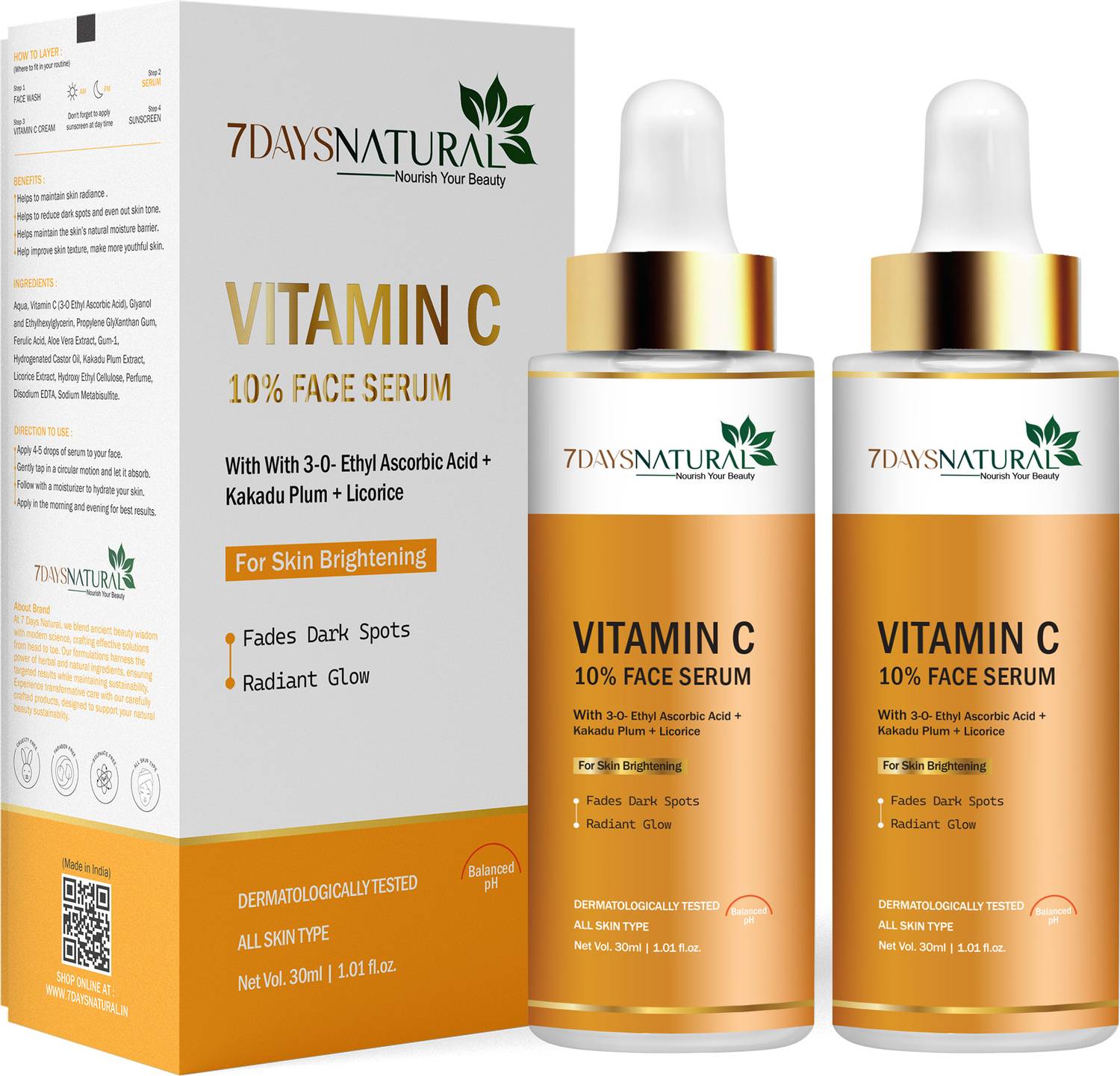 7days natural Vitamin C Serum for Face GLOW With niacinamide for skin Brightening Whitening | Anti Dark Spot | Acne