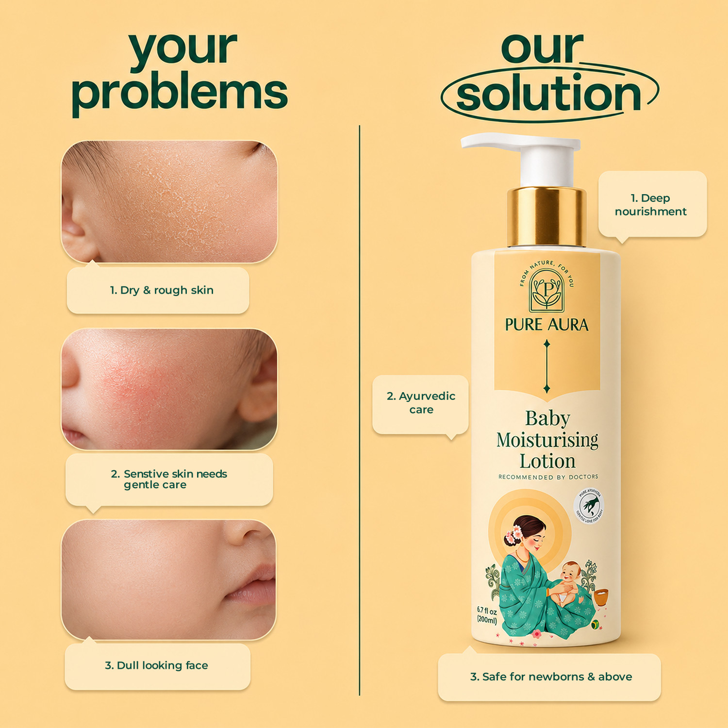 Image of Pure Aura Baby Rich Moisturizing Lotion 200 ML| Soft Skin Care | Safe for Newborns & Kids