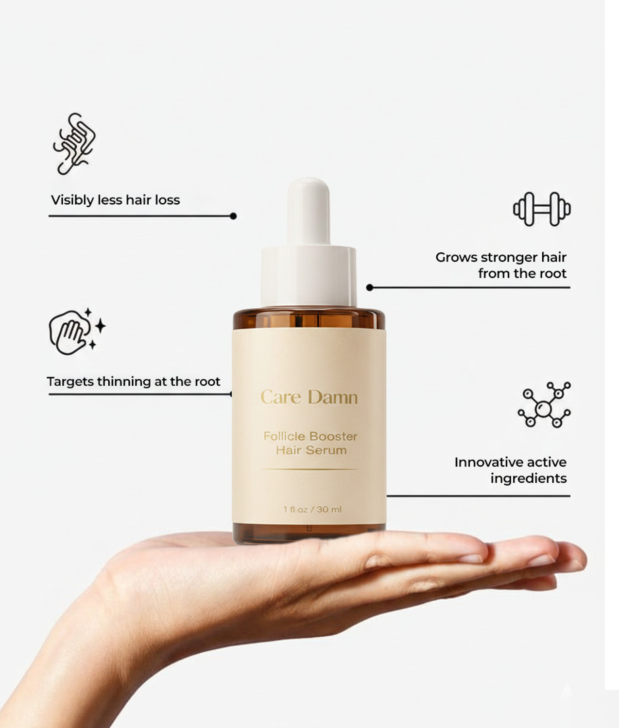 Image of CARE DAMN Hair Serum Follicle Booster Rice Water, Biotin Rosemary Daily Hair use Pack of 2