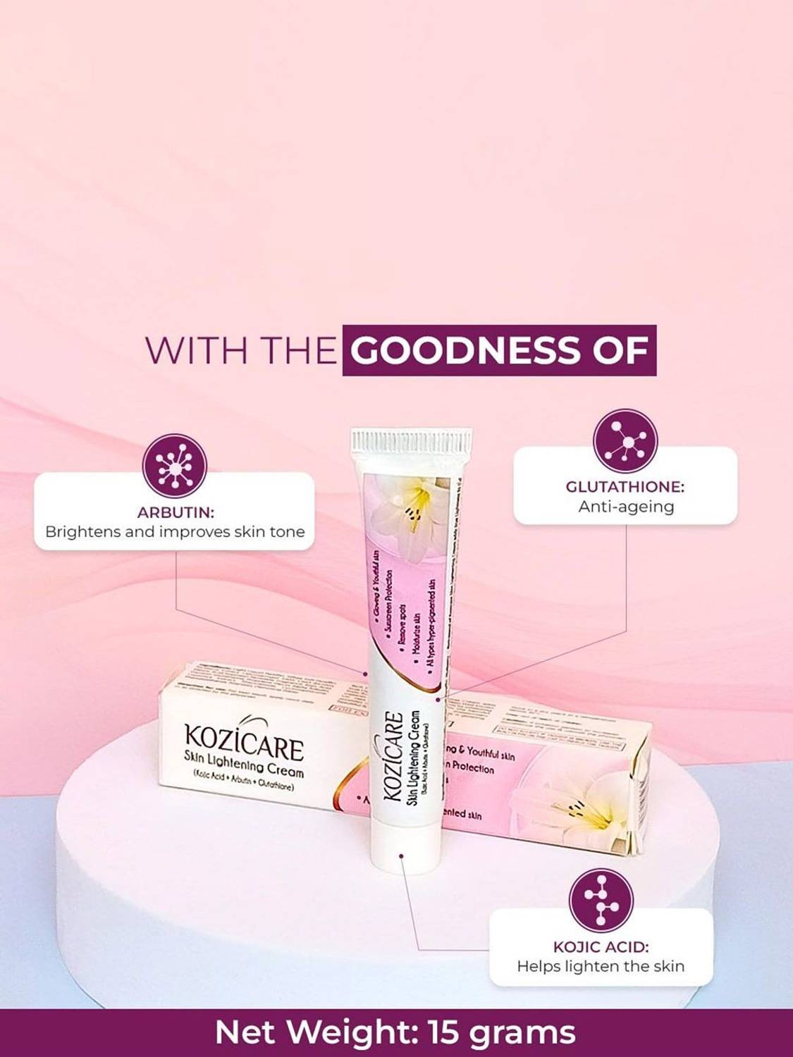 Kozicare Skin Lightening Cream with Kojic Acid, Arbutin, Glutathione - Image 4
